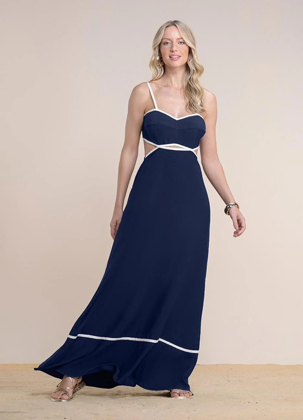 Angel - Vestido Longo Alfaiataria Azul