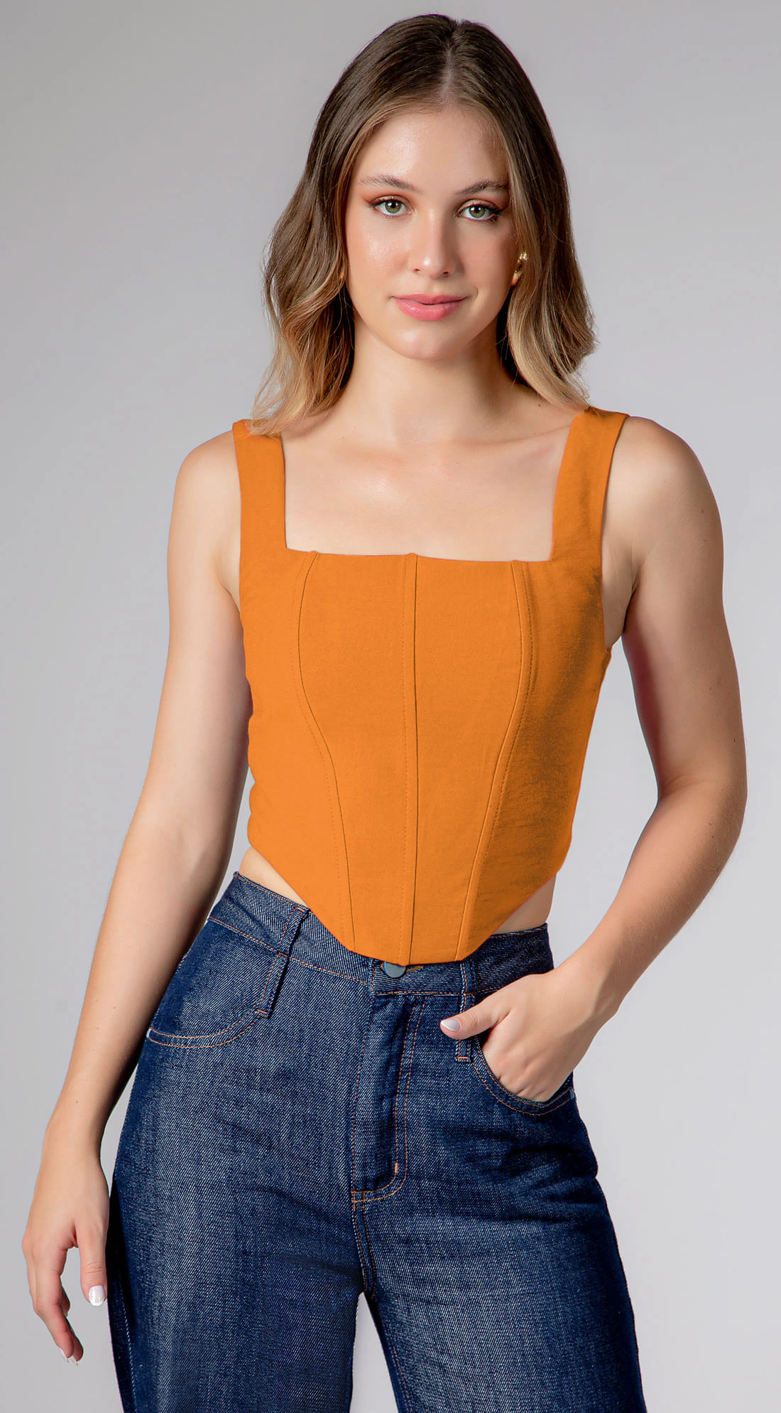 Top Maria.Valentina Corset Alça Larga Detalhe Zíper Laranja