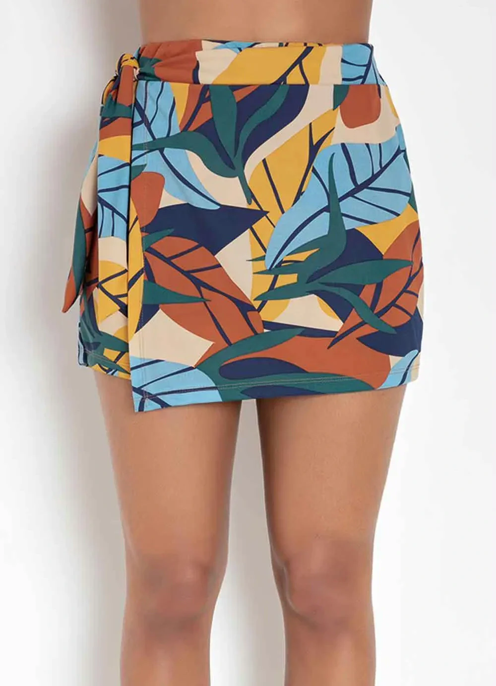 Moda Pop - Short-Saia Folhas Color com Amarração