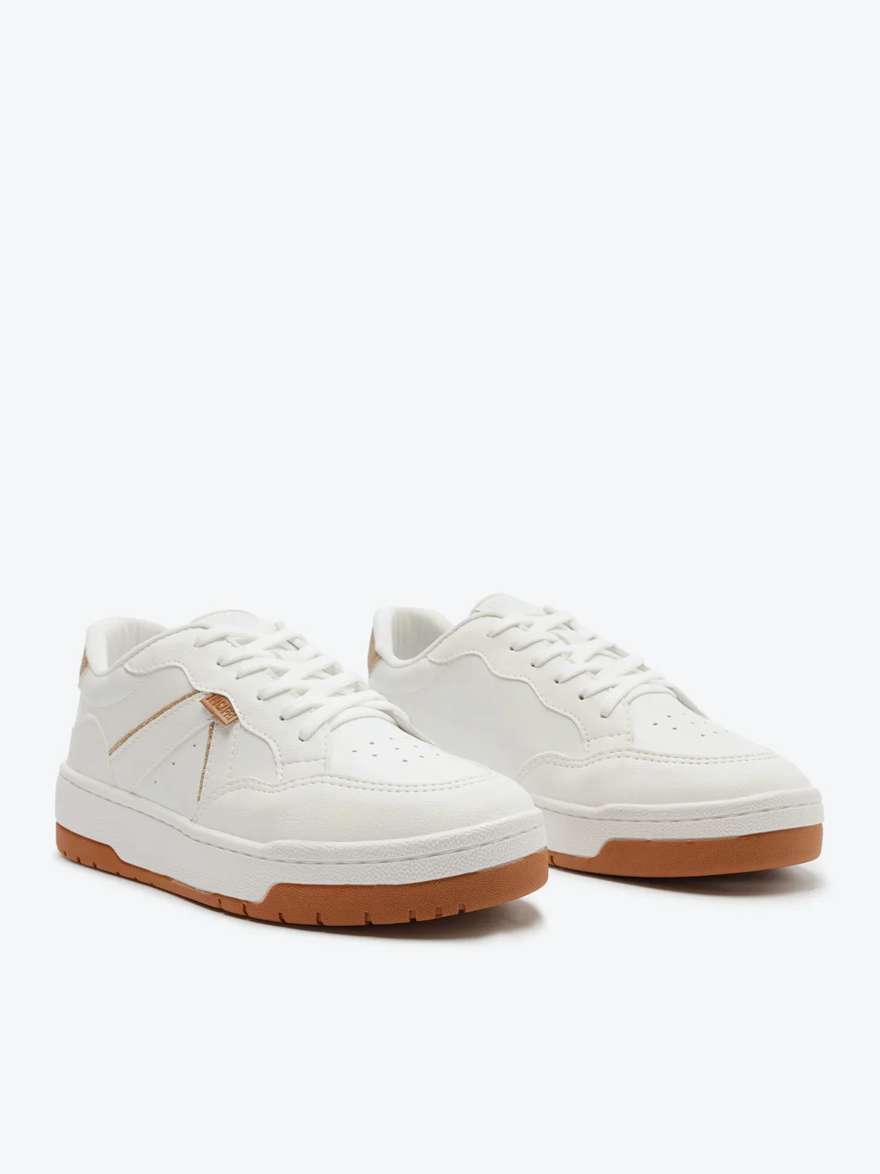Tênis Recortes Kei Glitter Branco E Dourado