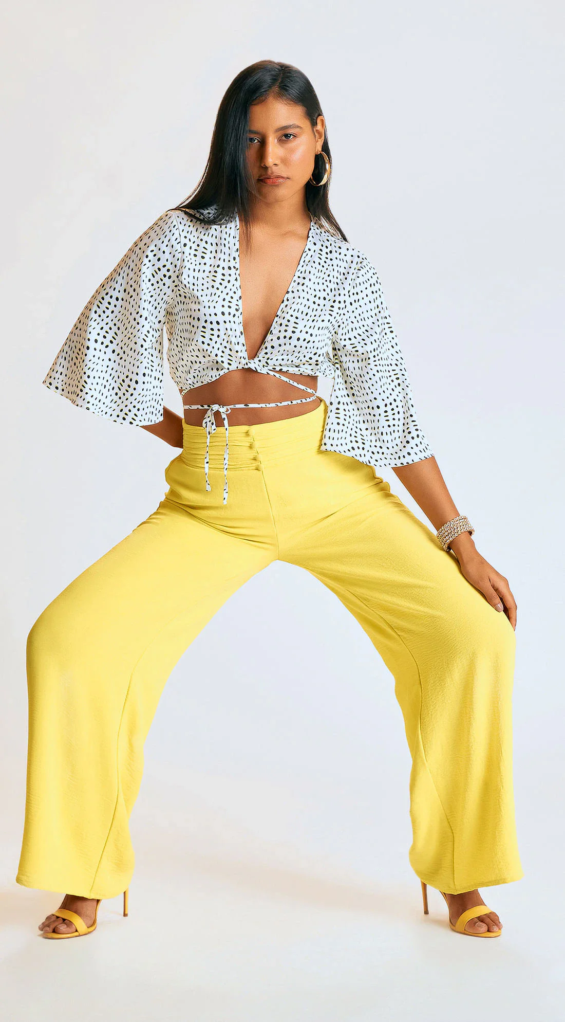 Calca Zinco Pantalona Cós Alto Franzida Amarelo