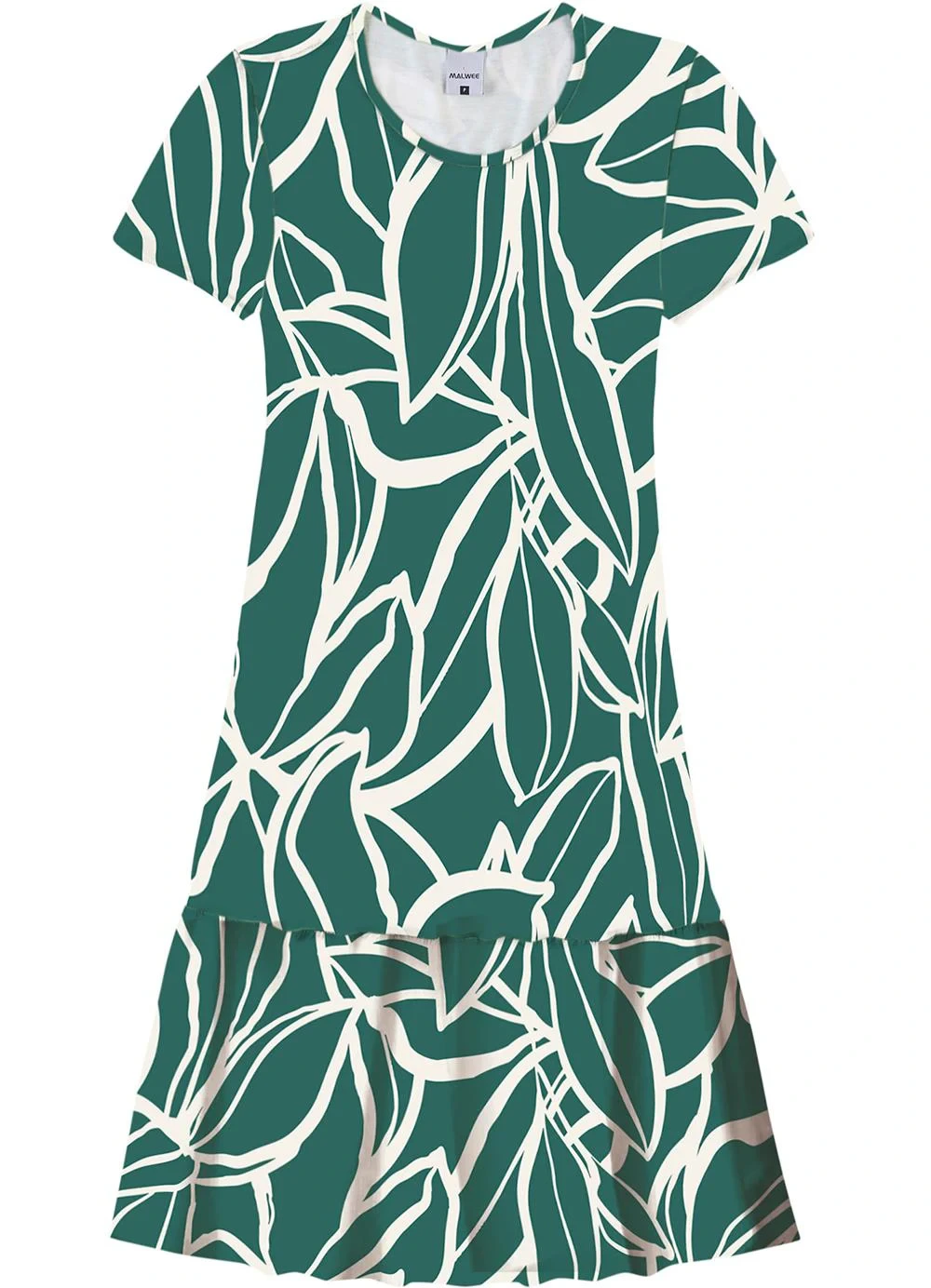 Malwee - Vestido Evasê Folhagens Verde