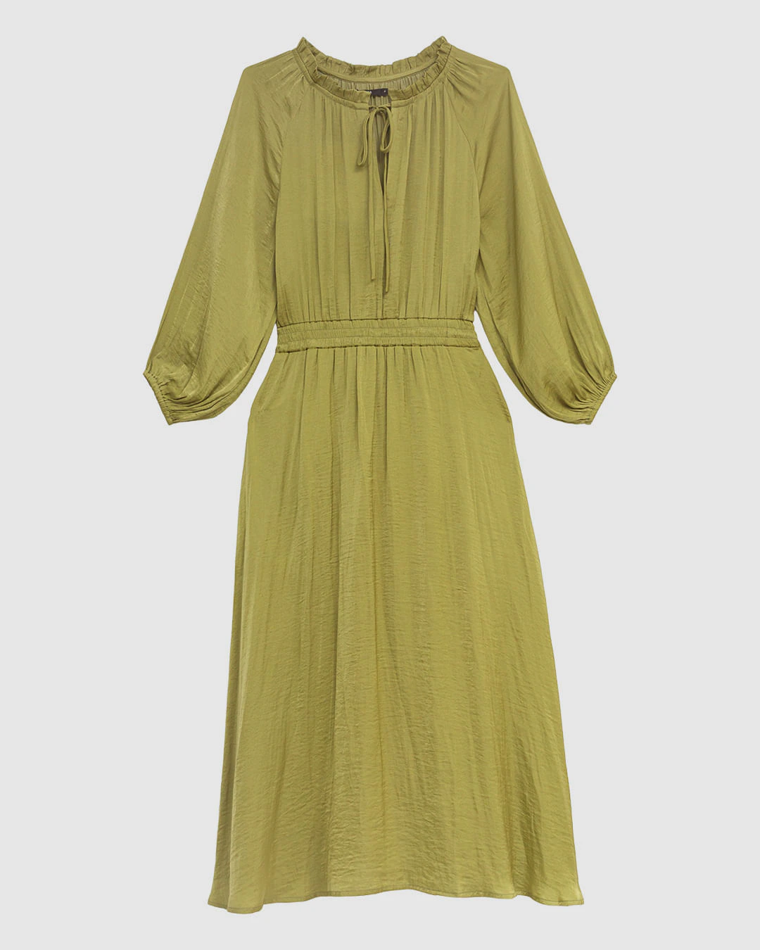 Vestido Midi Feminino Abertura Amarração Tecido Acetinado Texturizado - ENFIM