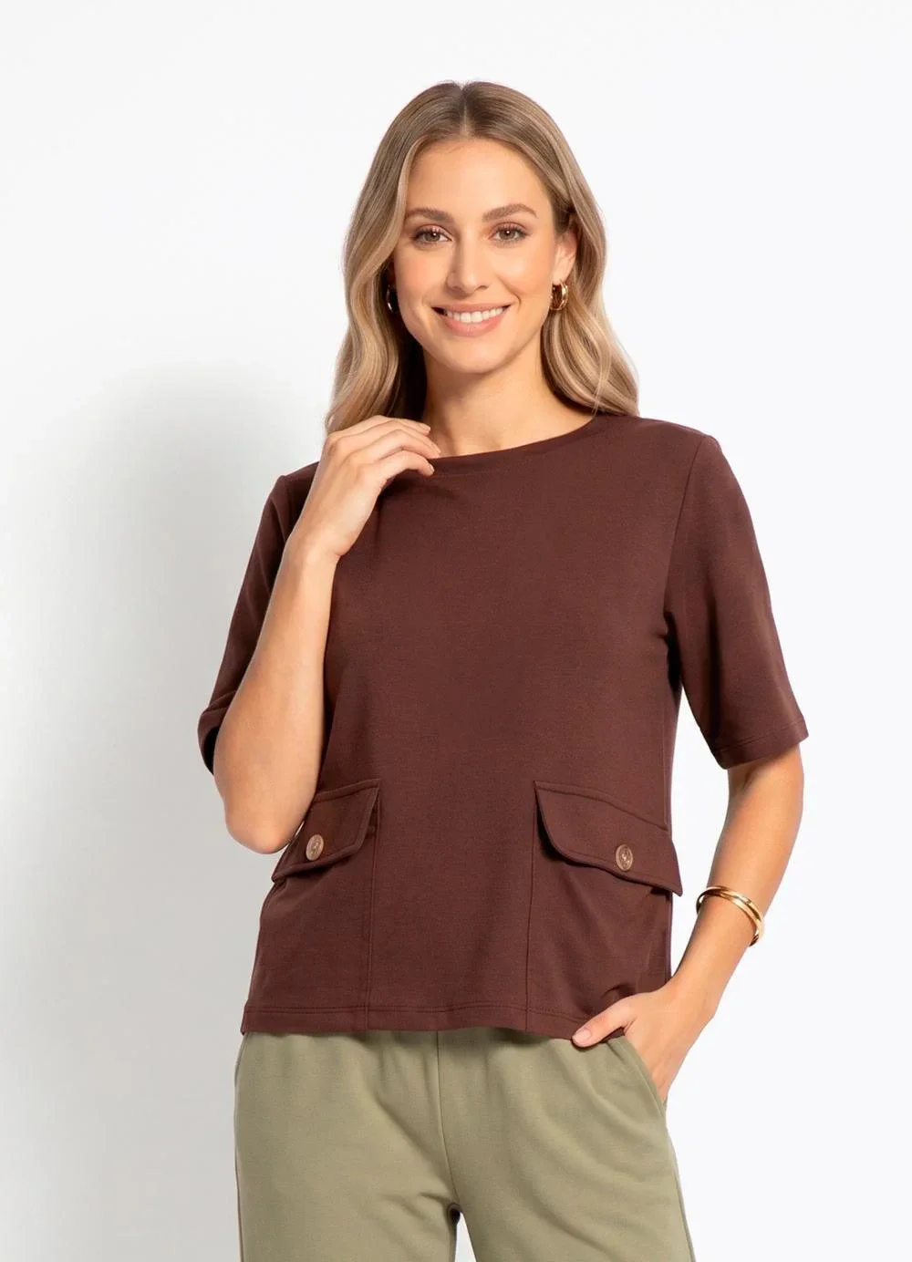 Quintess - Blusa Marrom em Moletinho