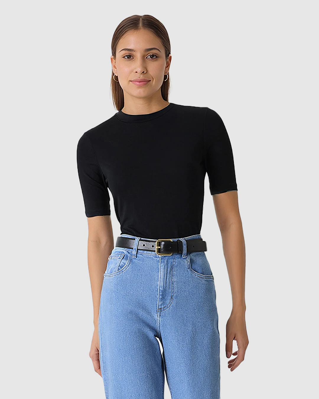 Blusa Justa Feminina Gola Redonda Em Malha Viscose