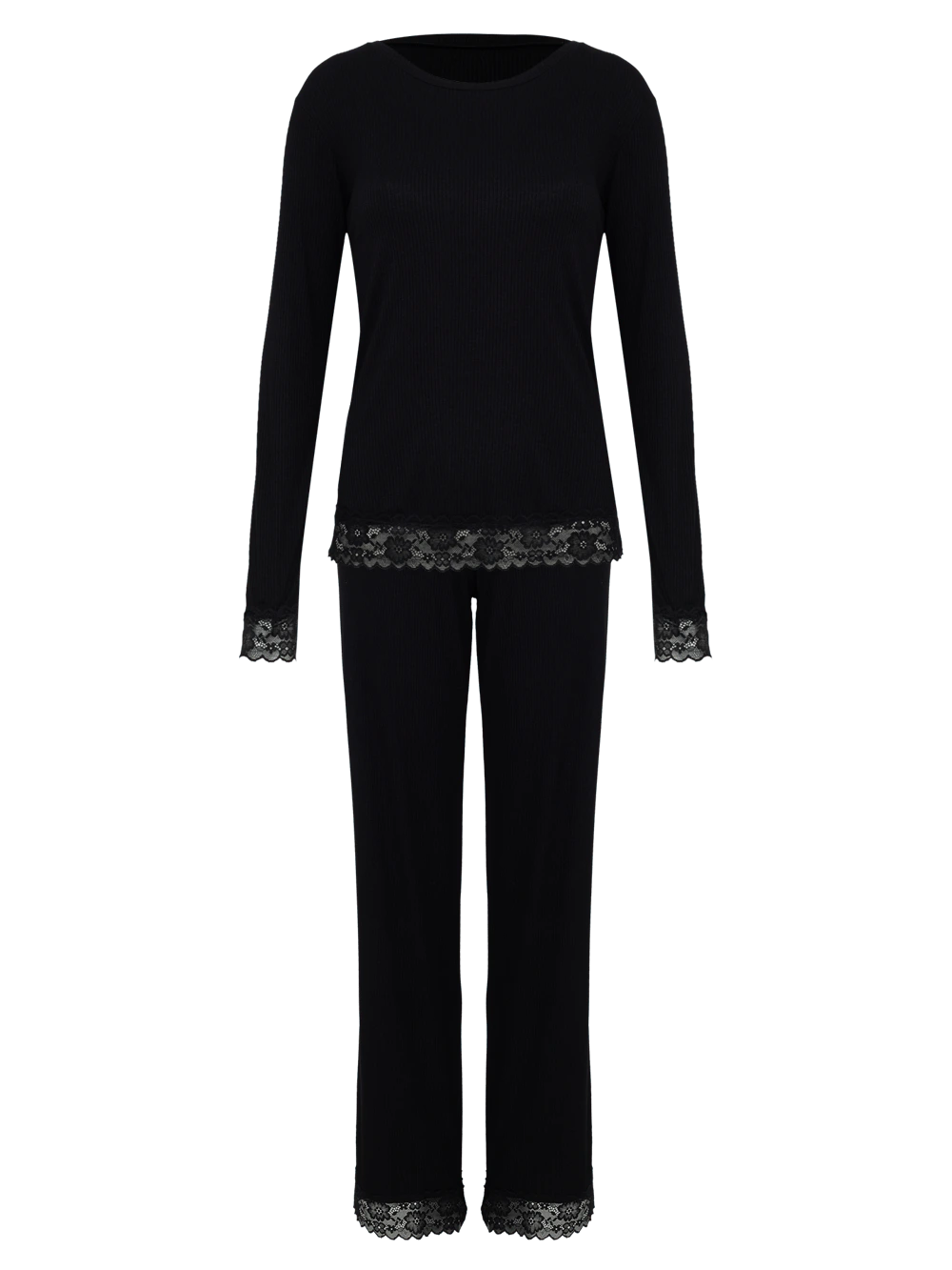 Pijama Longo Manga Longa Ribana Luna Preto