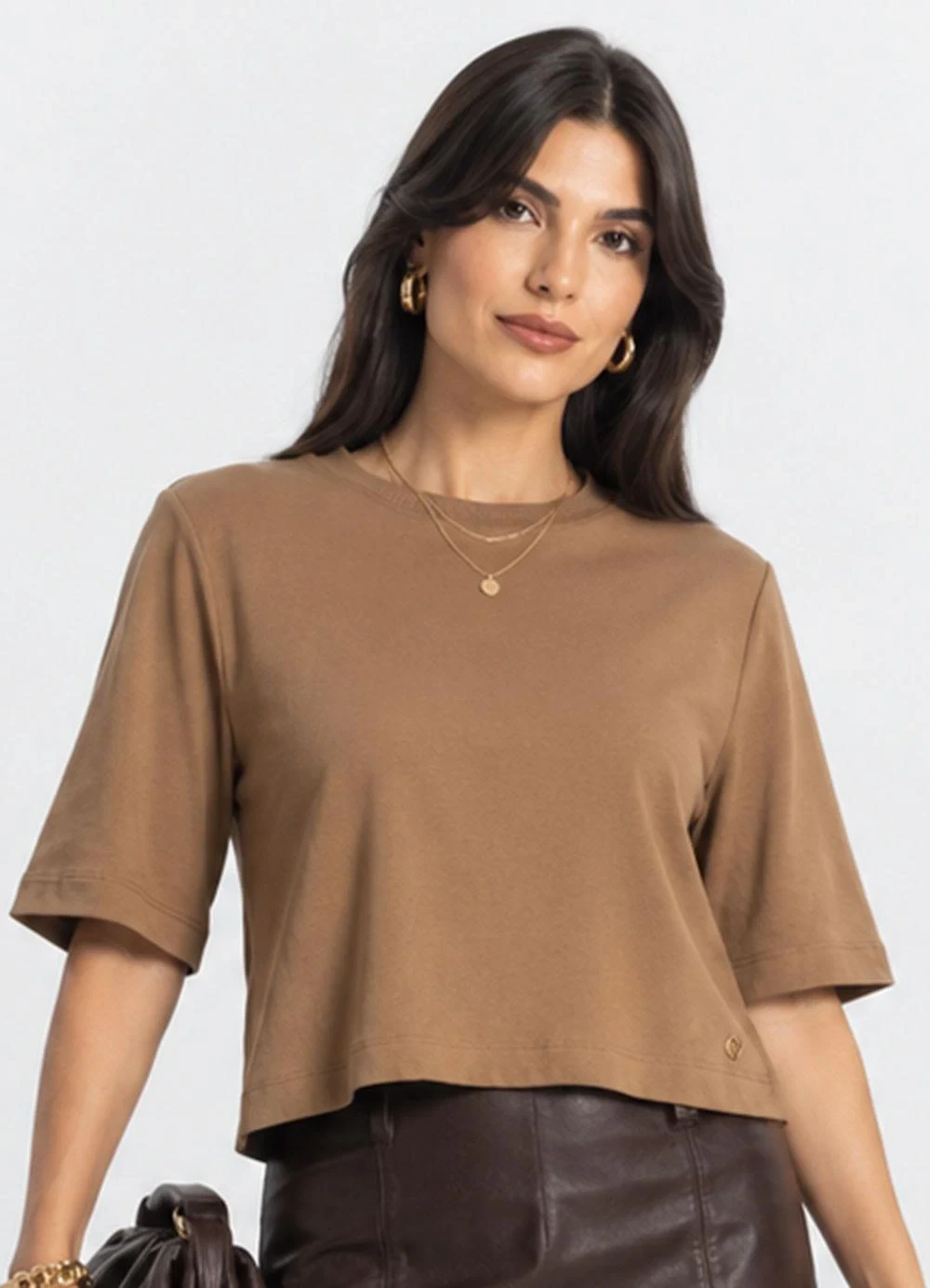 Endless - Blusa Feminina Manga Curta em Molecotton Marrom