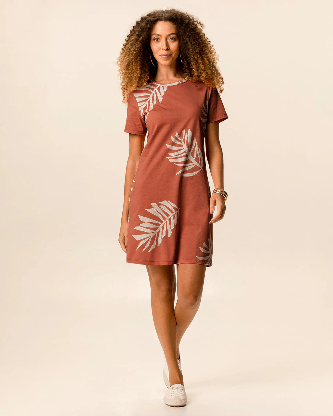 Vestido Feminino Estampado Com Decote Redondo Em Algodão