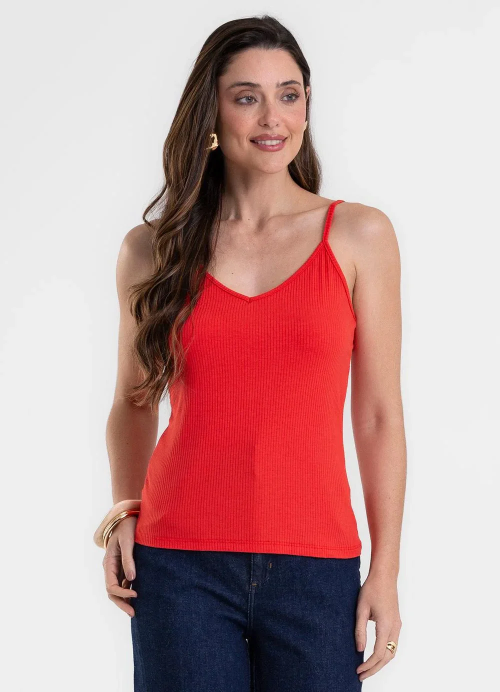 Rovitex - Blusa de Alça Feminina Canelada Vermelho