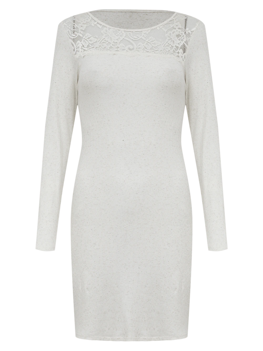 Camisola Curta Manga Longa Ribana Renda Madalena Creme