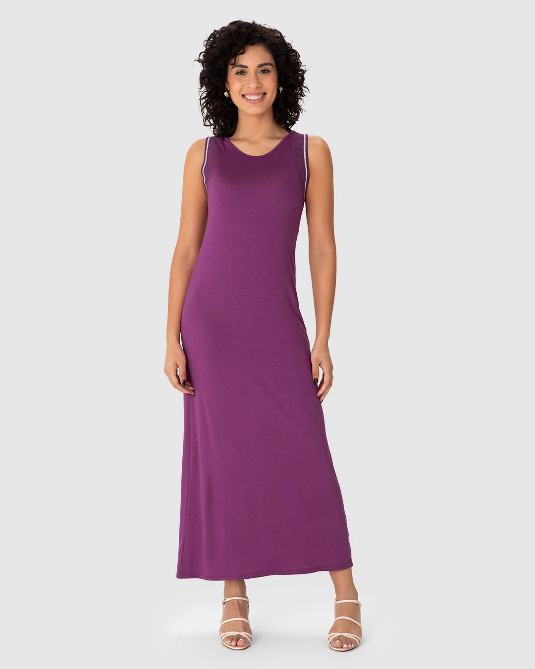 Vestido Midi Feminino Detalhe Retilínea Em Viscose Stretch