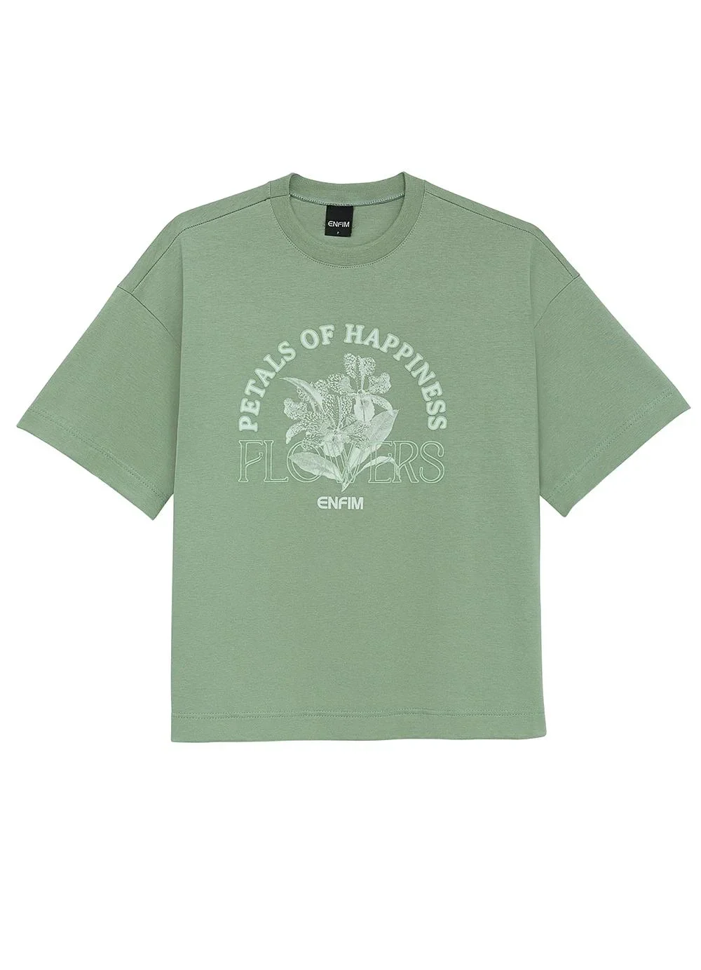 Enfim - Camiseta Ampla Petals Of Happiness Flowers Verde