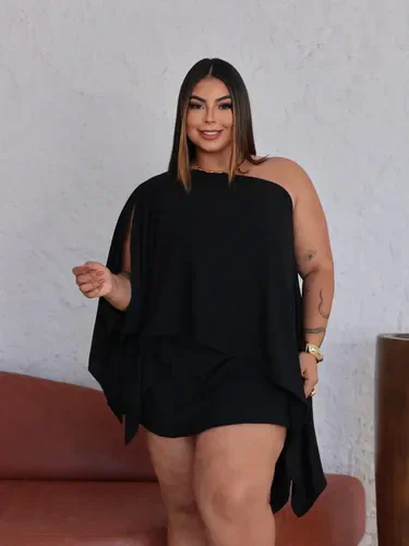Conjunto Plus Size 3 Peças Boho Chic Blusa Capa Multiformas