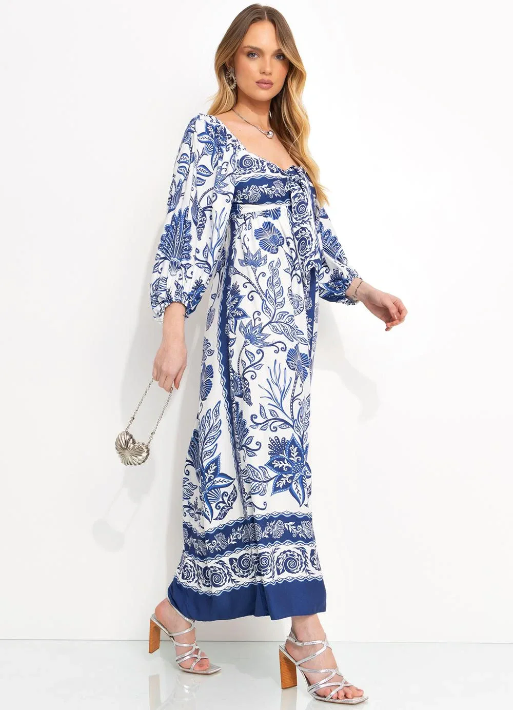 Farm - Vestido Longo em Viscose Azul