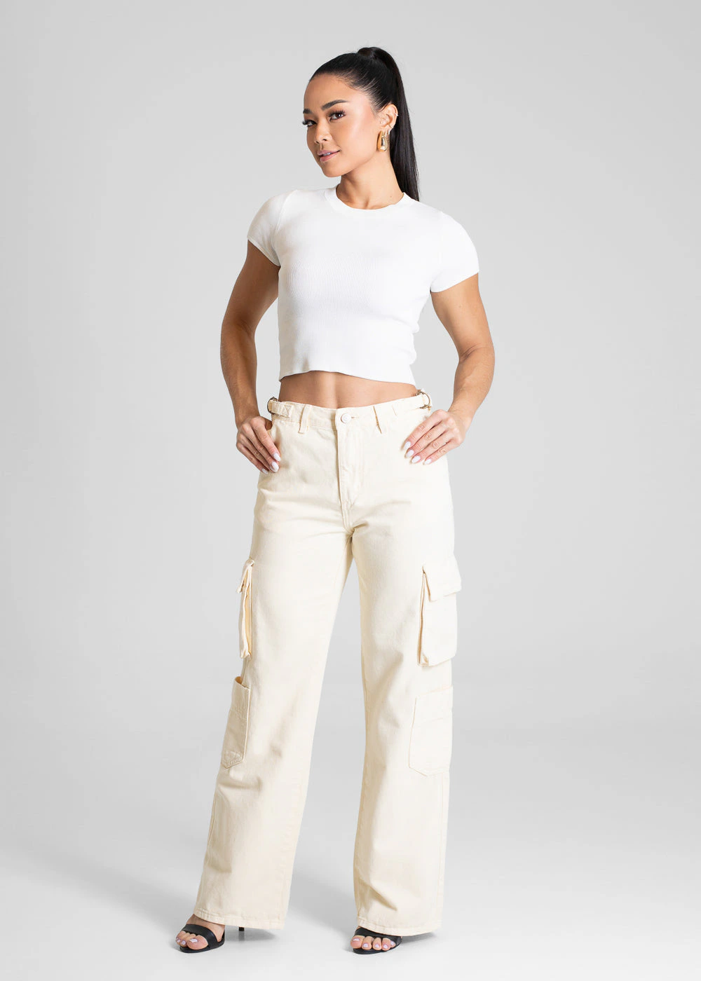Calça Sarja Sawary Wide Leg Cargo - 281529 AMARELO