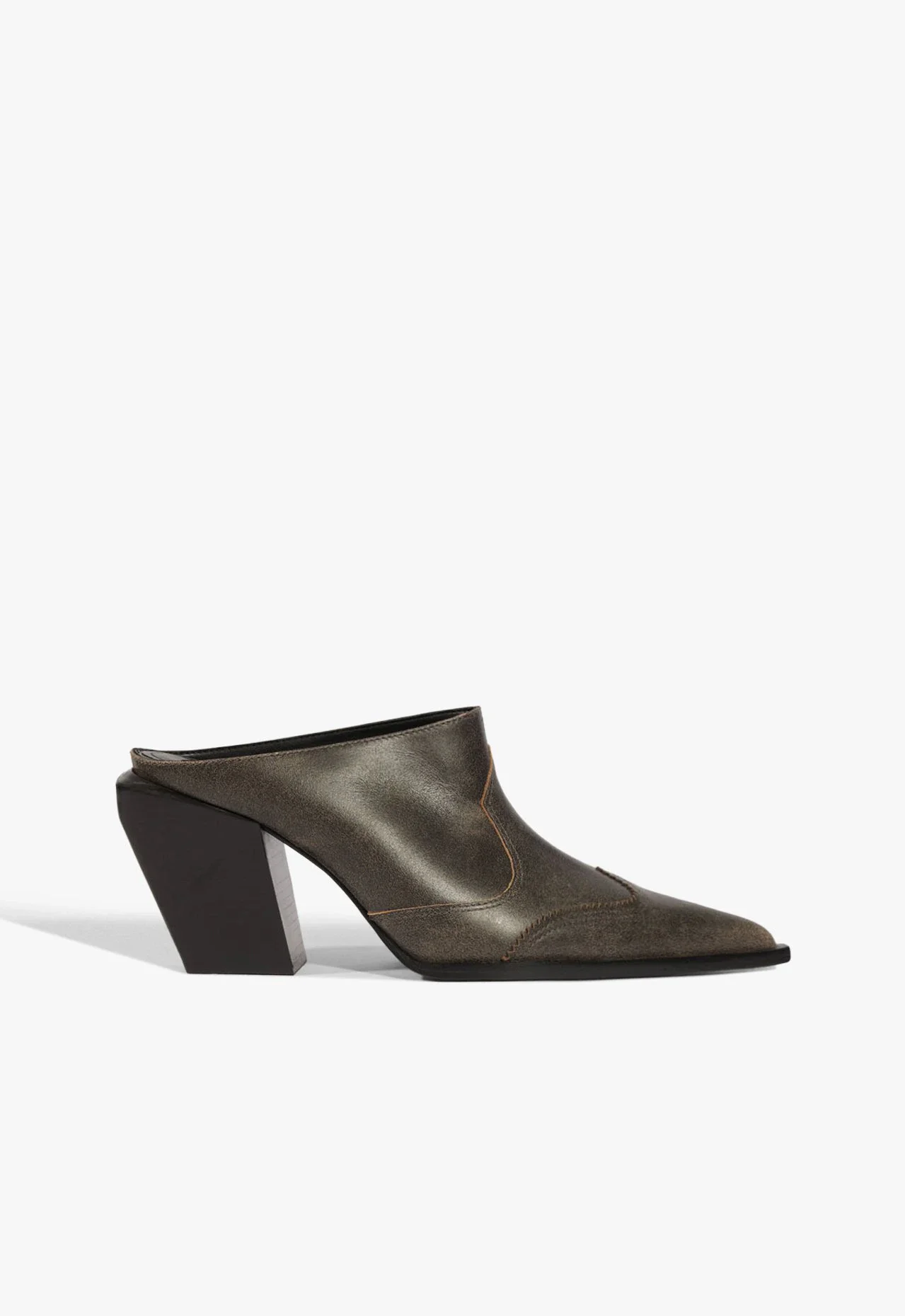 Mule Fechada Salto Bloco Couro Preto