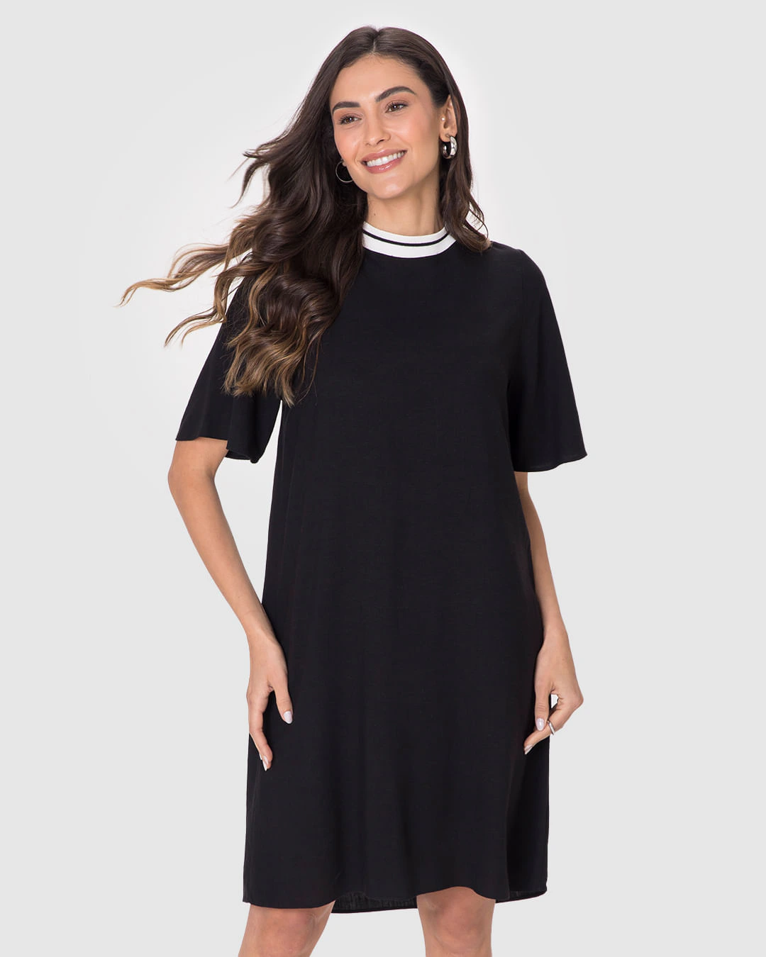 Vestido Amplo Feminino Decote Retilínea Em Viscolinho Texturizado