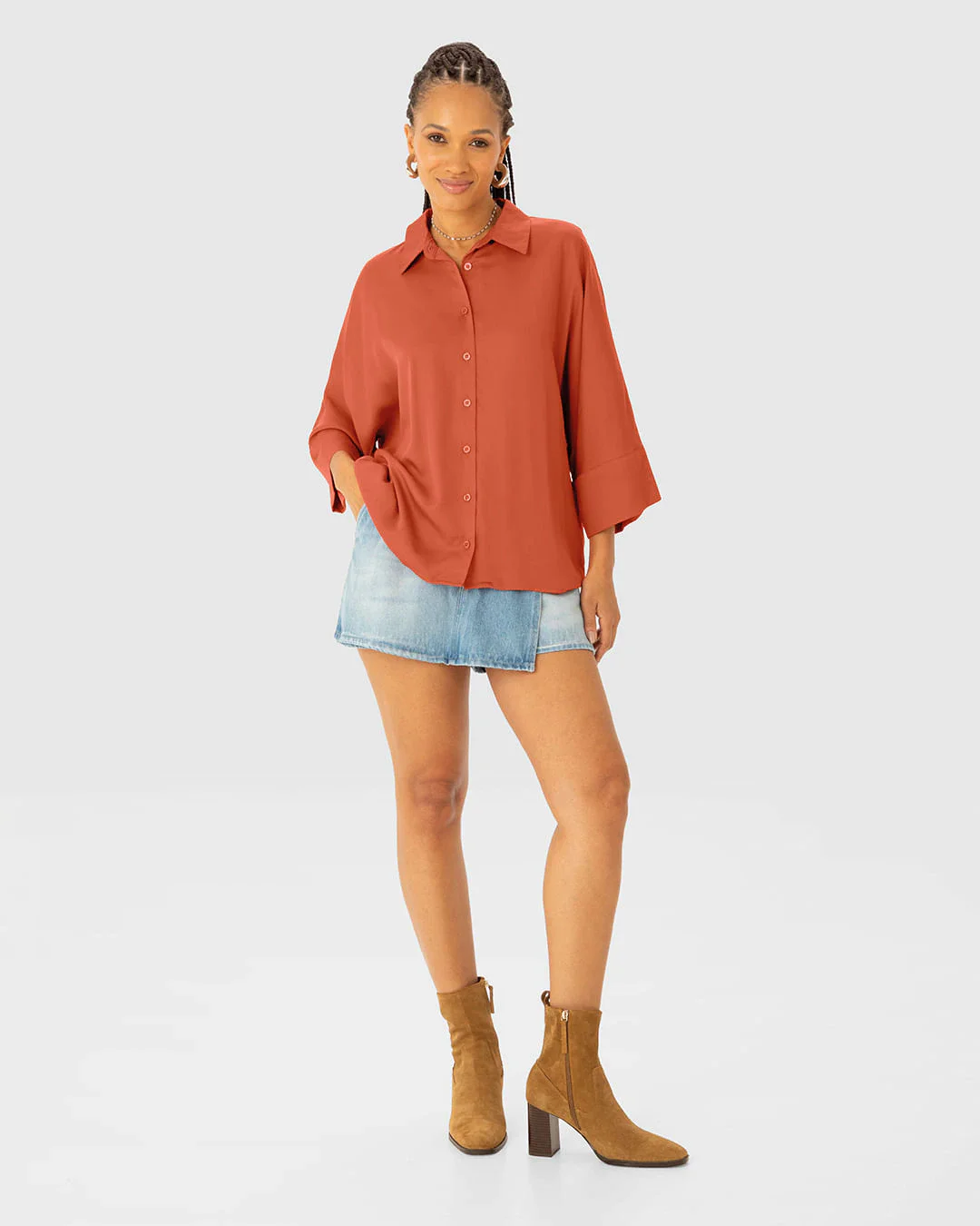 Camisa Ampla Feminina Manga 7/8 Em Liocel - ENFIM