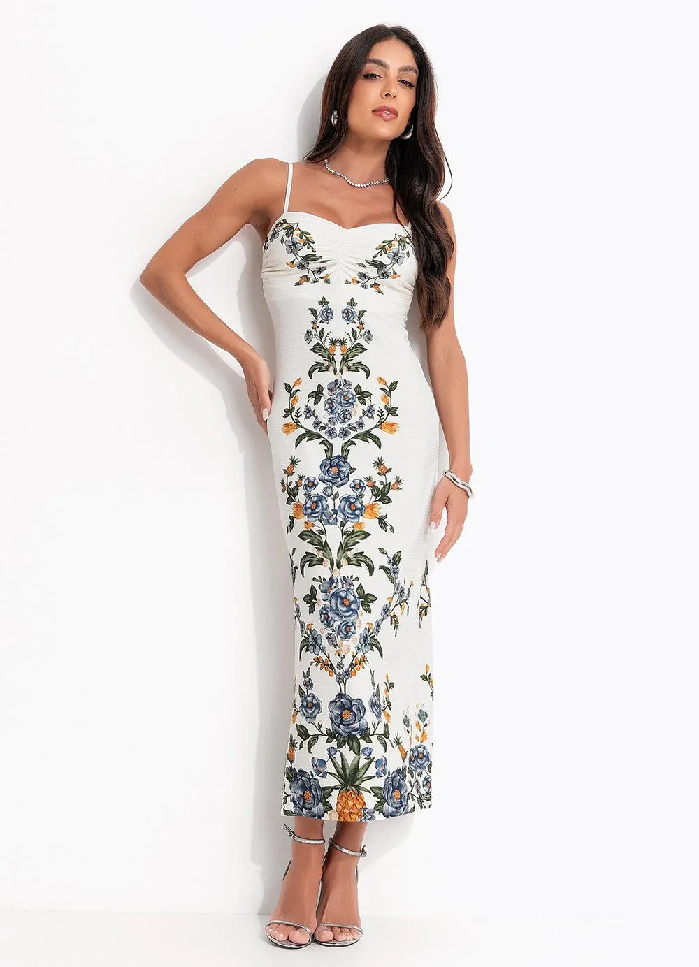 Farm - Vestido Midi Floral Penelope Off White