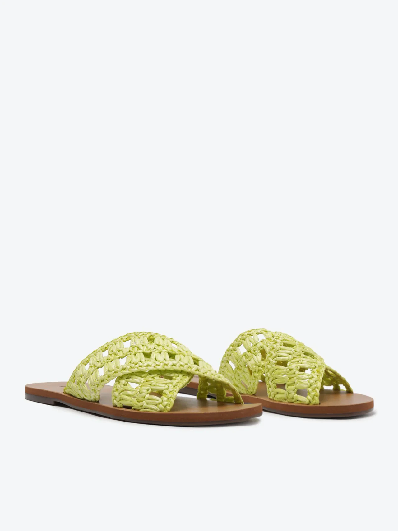 Rasteira Tiras Cruzadas Palha Verde Lemon