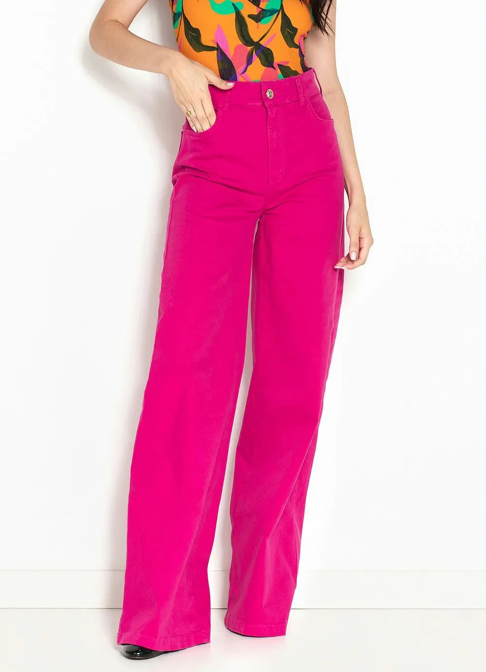 Colcci - Calça Wide Leg de Sarja Rosa