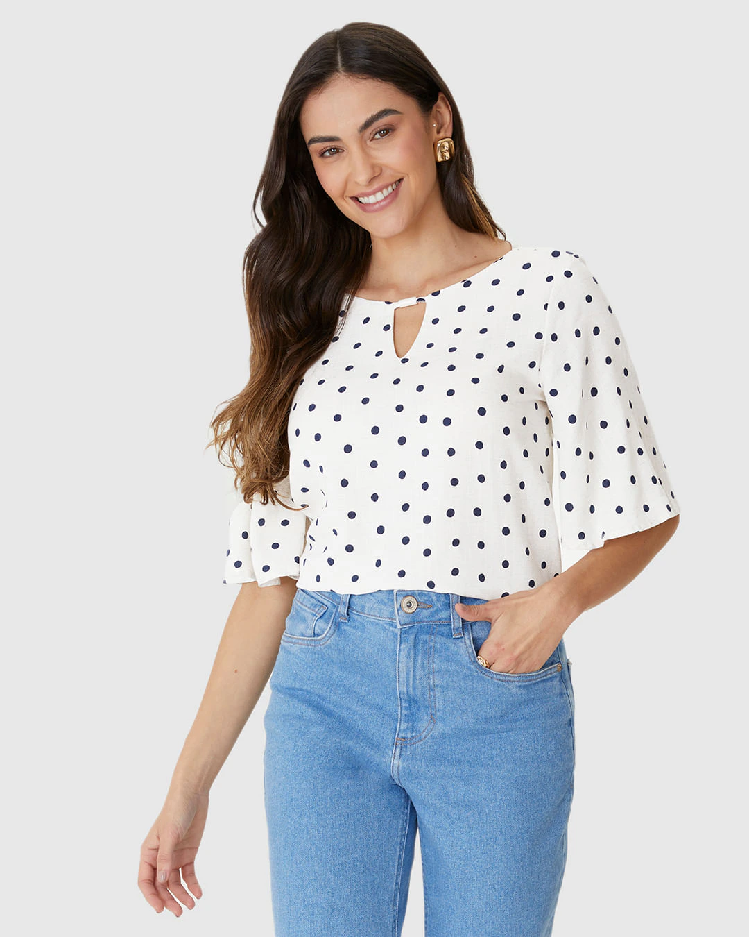 Blusa Bata Feminina Decote Detalhe Vazado Em Viscolinho Texturizado