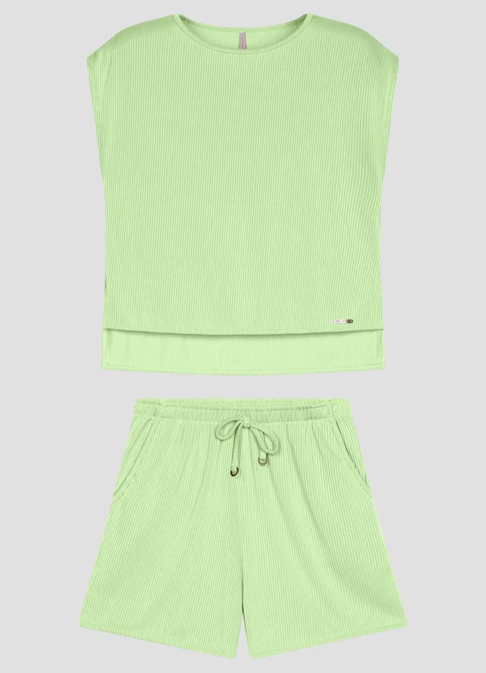 Cereja Rosa - Conjunto Blusa e Shorts Canelado Relevo Verde