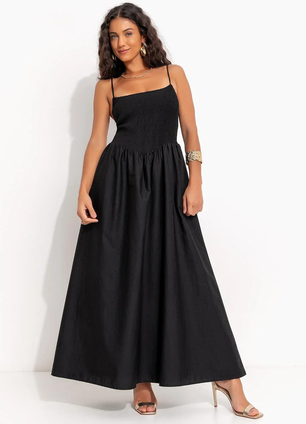 Farm - Vestido Corselet Lastex Preto