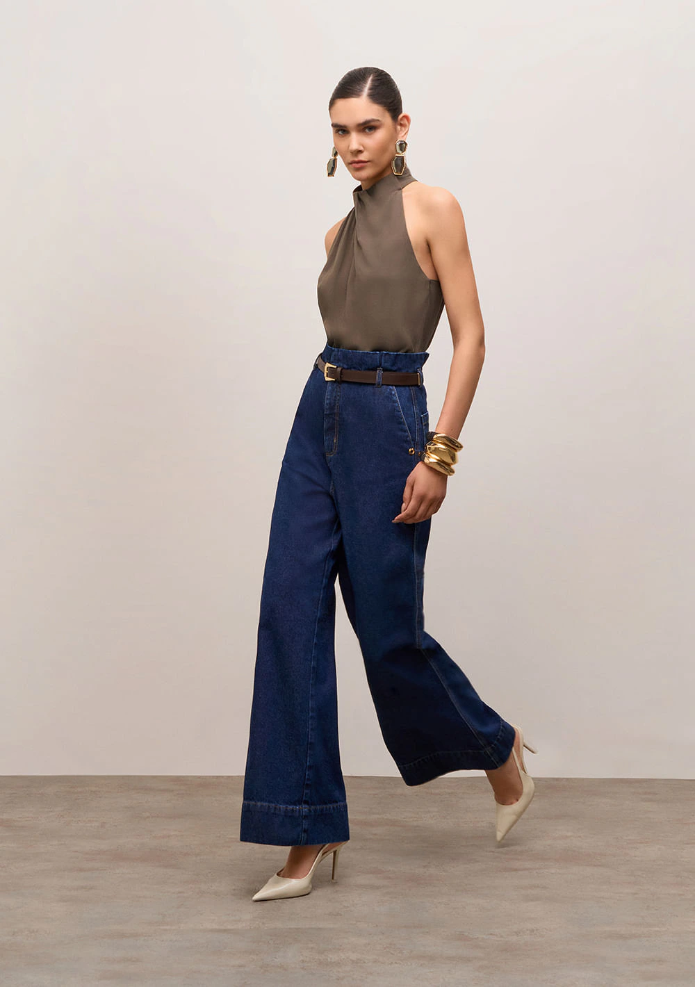 Calça Iódice Pantalona Alta Azul