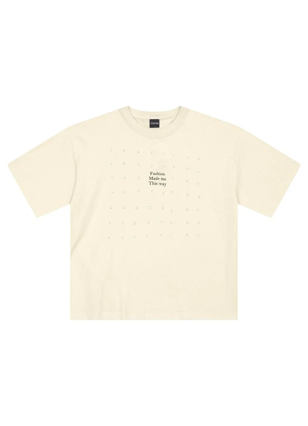 Enfim - Camiseta Ampla Fashion com Strass Off White