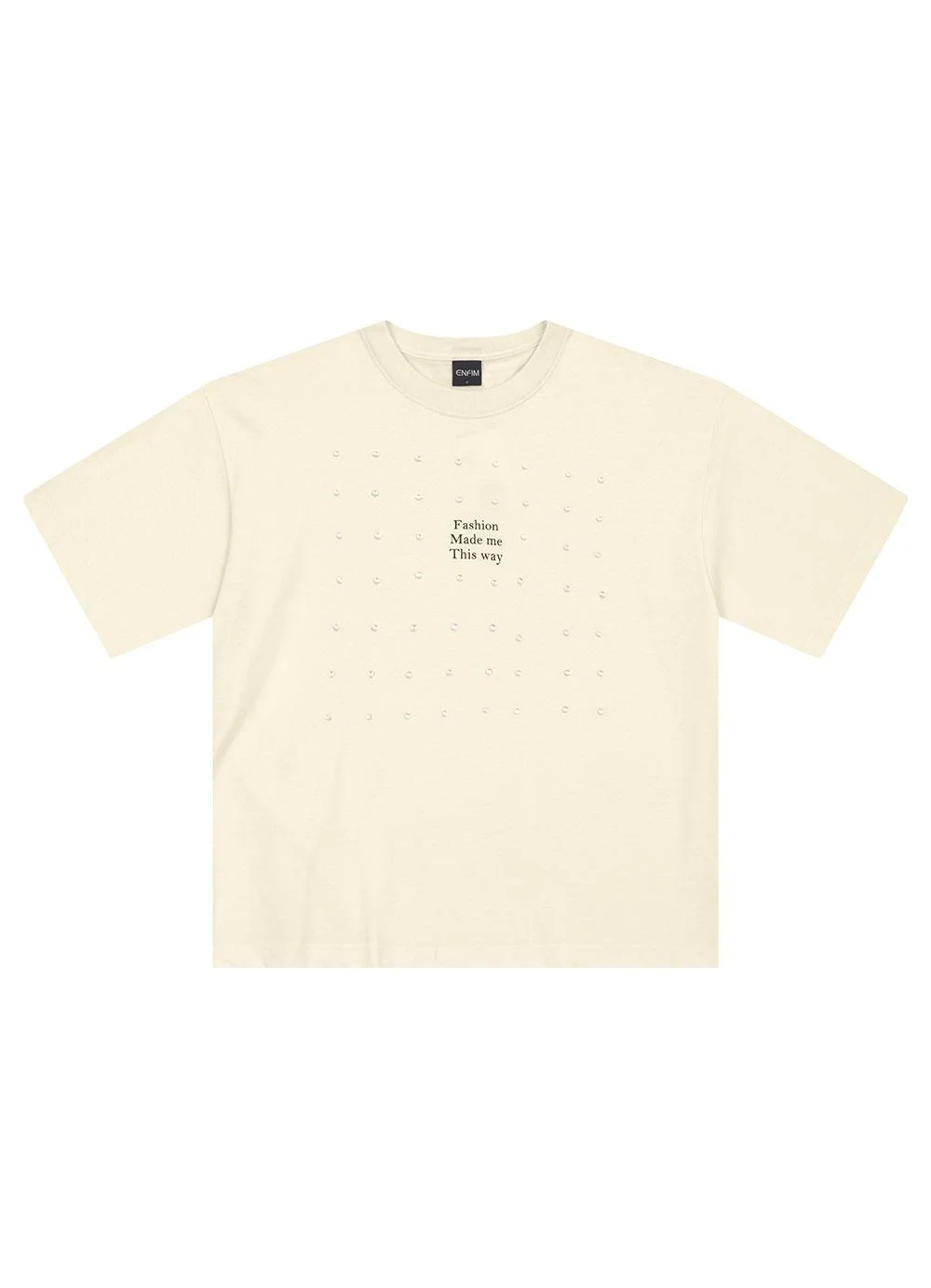 Enfim - Camiseta Ampla Fashion com Strass Off White