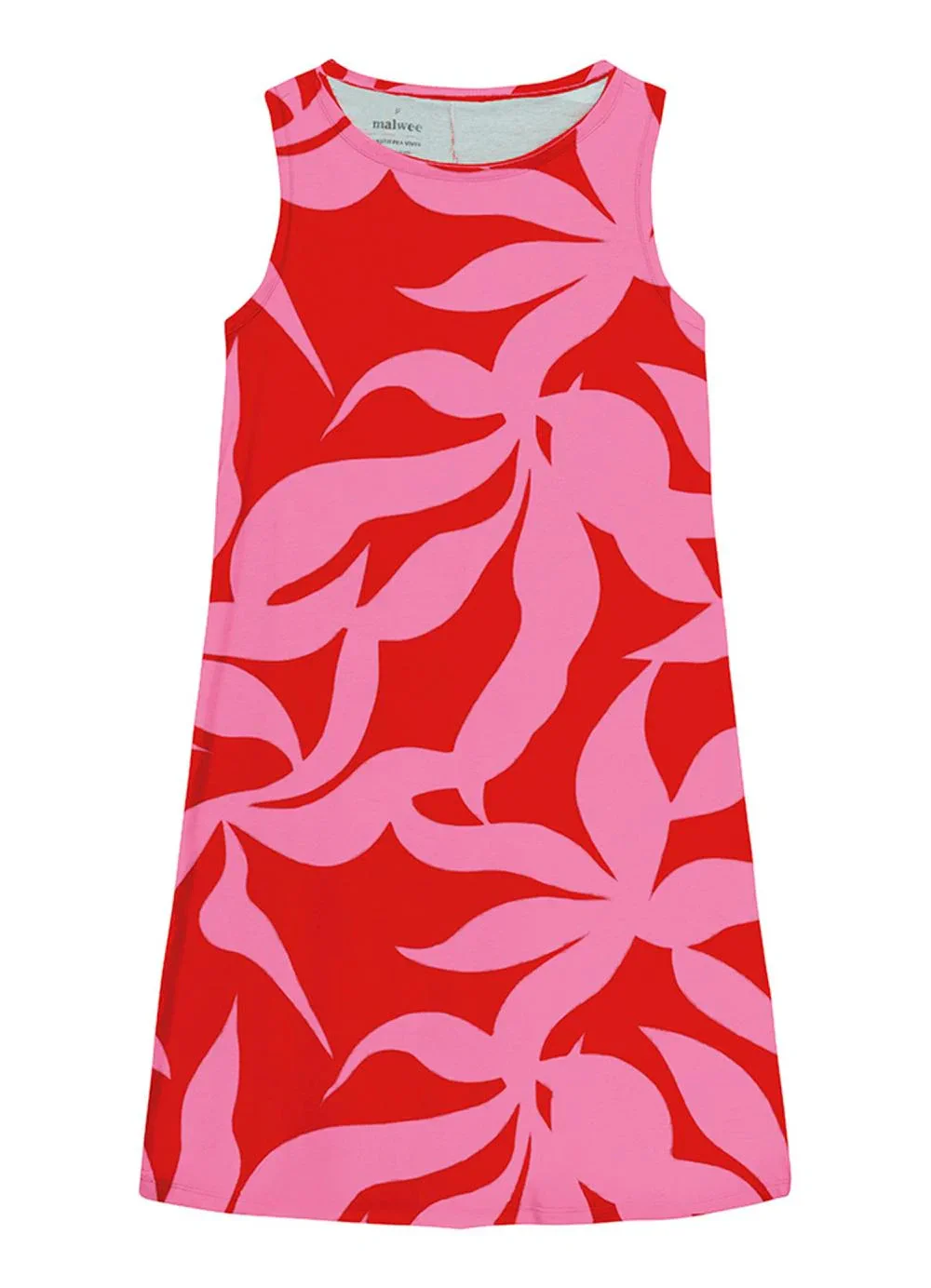 Malwee - Vestido Evasê Folhagens em Malha Vermelho