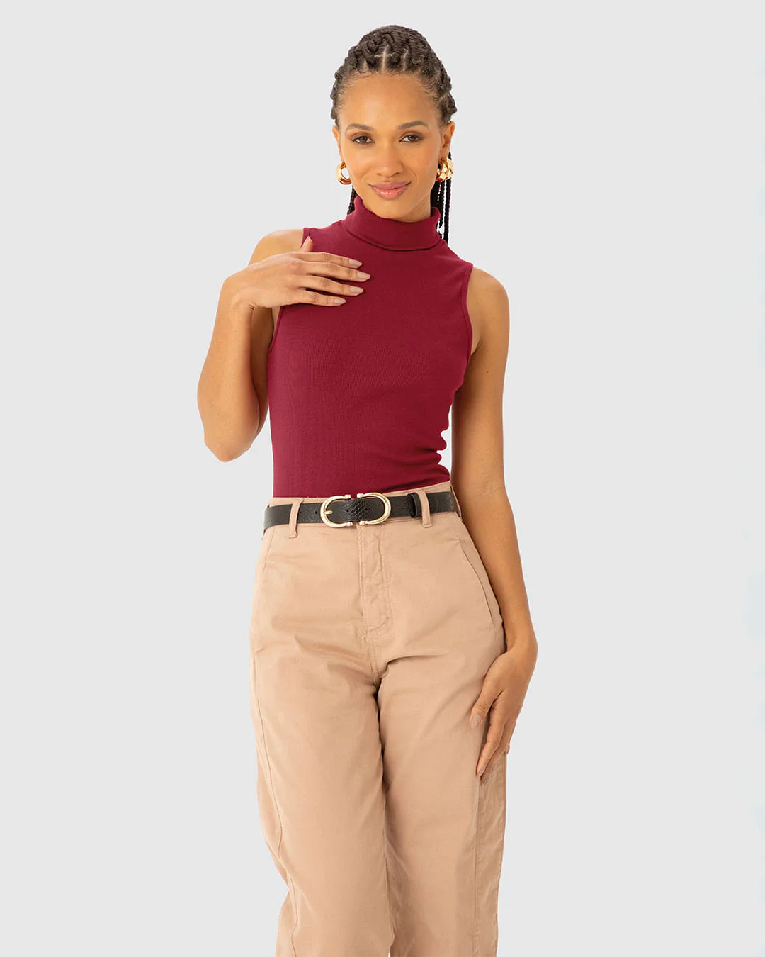 Blusa Básica Feminina Gola Alta Em Ribana - ENFIM