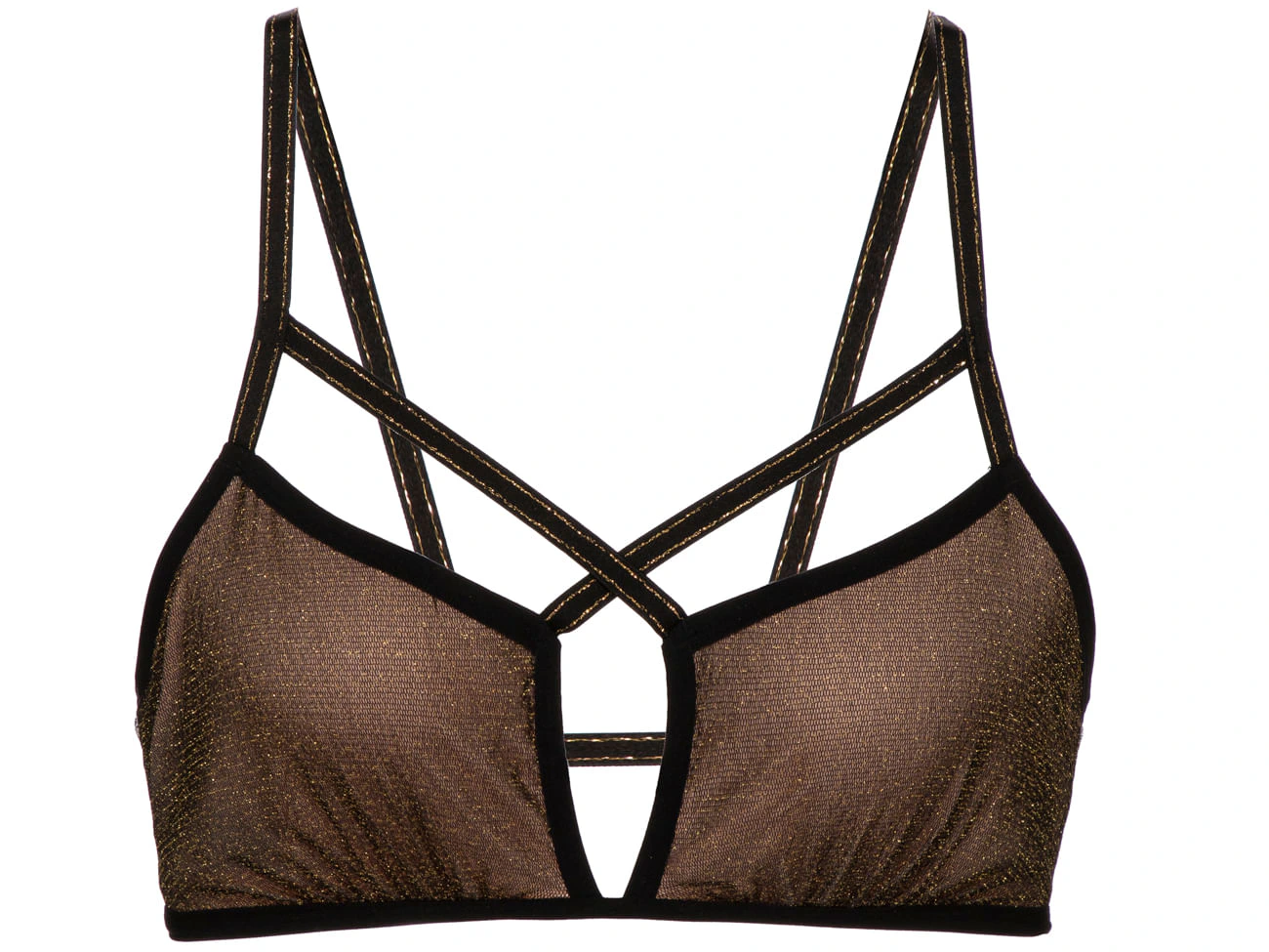 Top Triângulo Tule Bling Bling Preto/Dourado