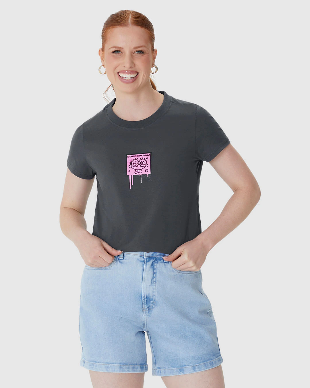 Camiseta Feminina Baby Look Estampa Bob Esponja Em Algodão