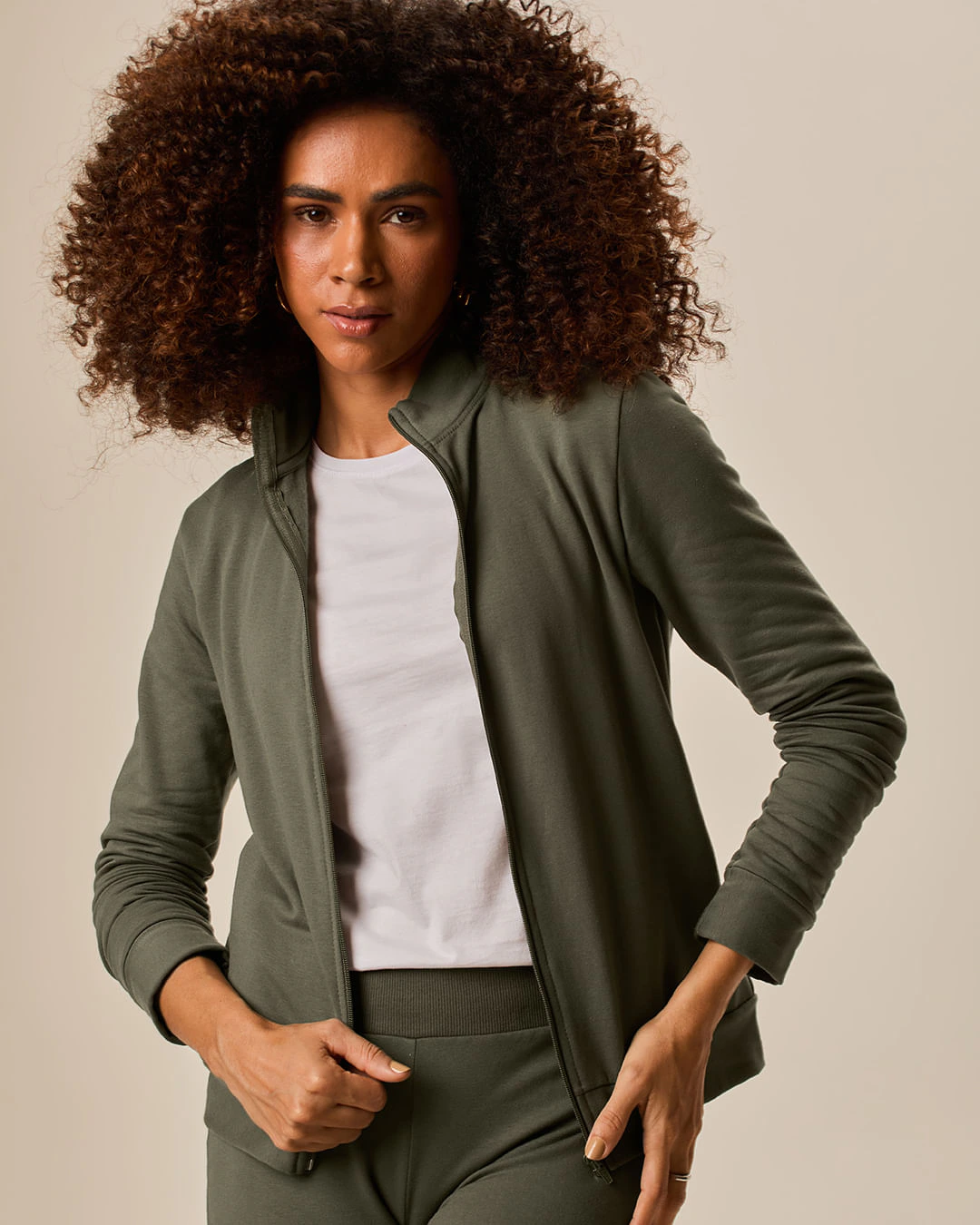 Jaqueta Básica Feminina Gola Alta Moletom Stretch Flanelado