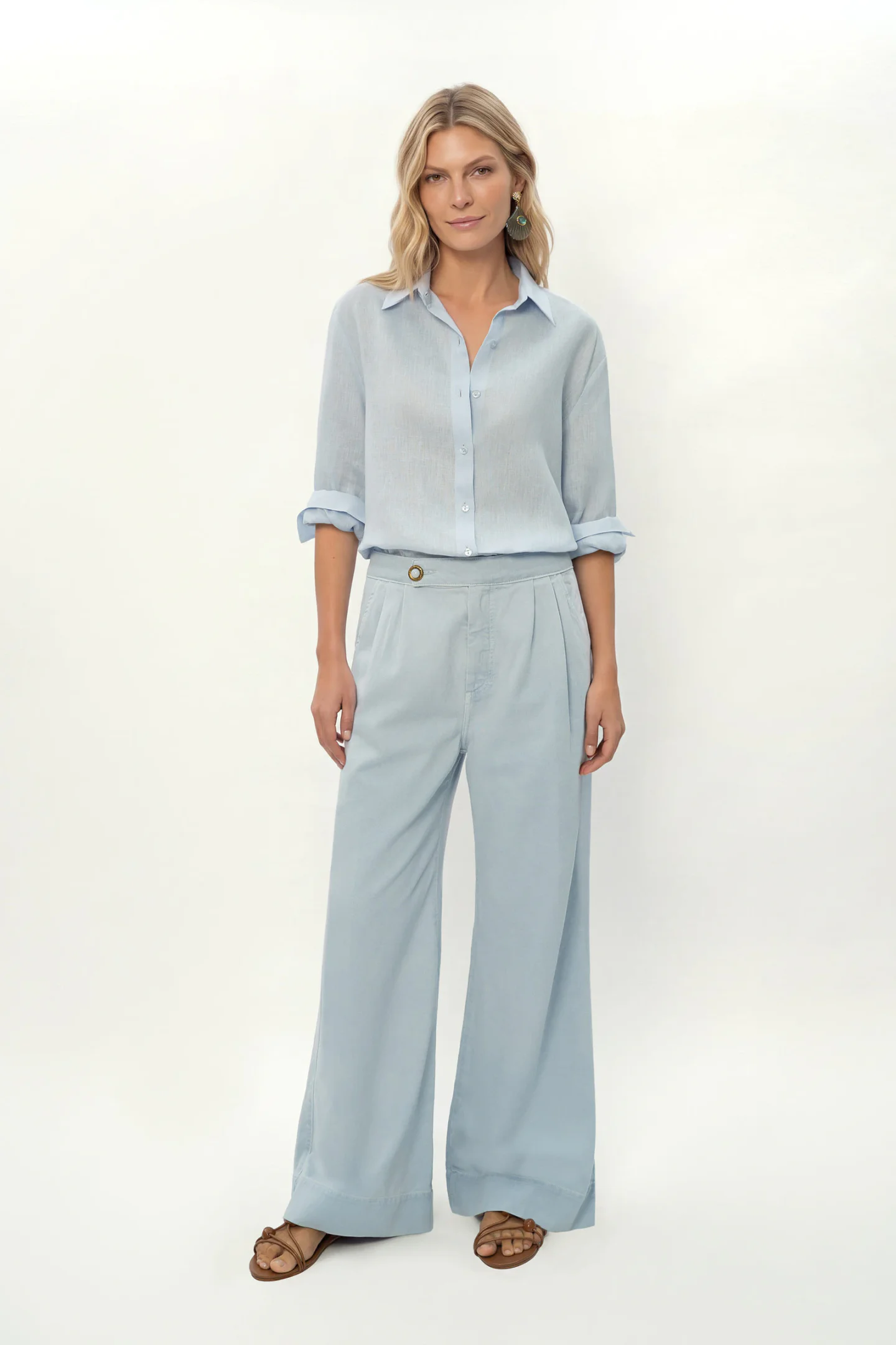 Calça Sarja Pantalona Pregas