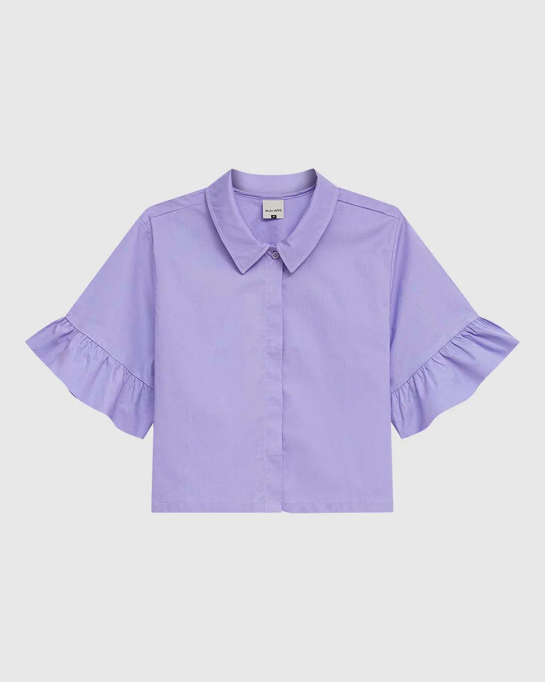 Camisa Cropped Feminina Manga Com Babado Em Tricoline