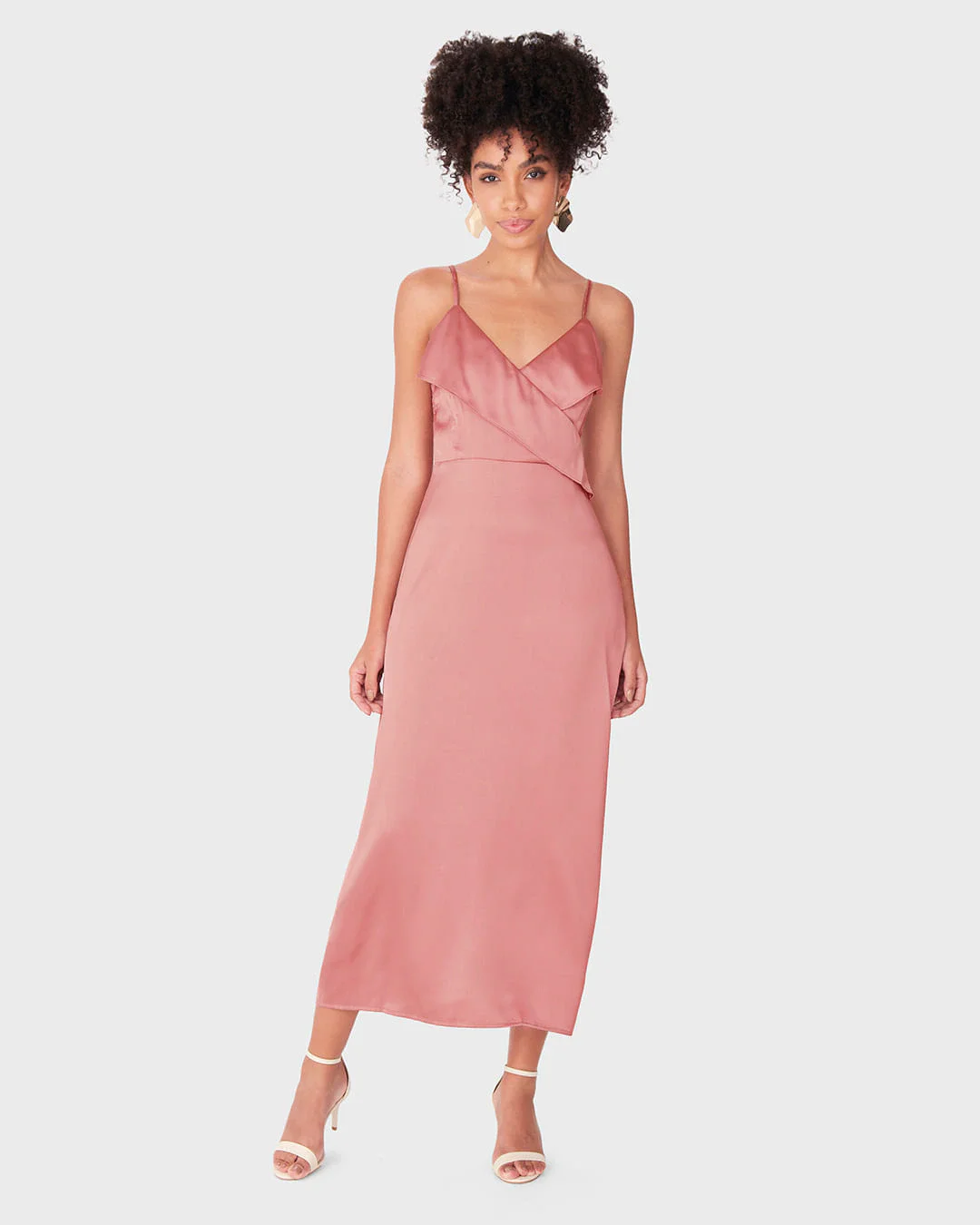 Vestido Midi Feminino Evasê Decote V Faixas Sobrepostas Em Cetim - ENFIM
