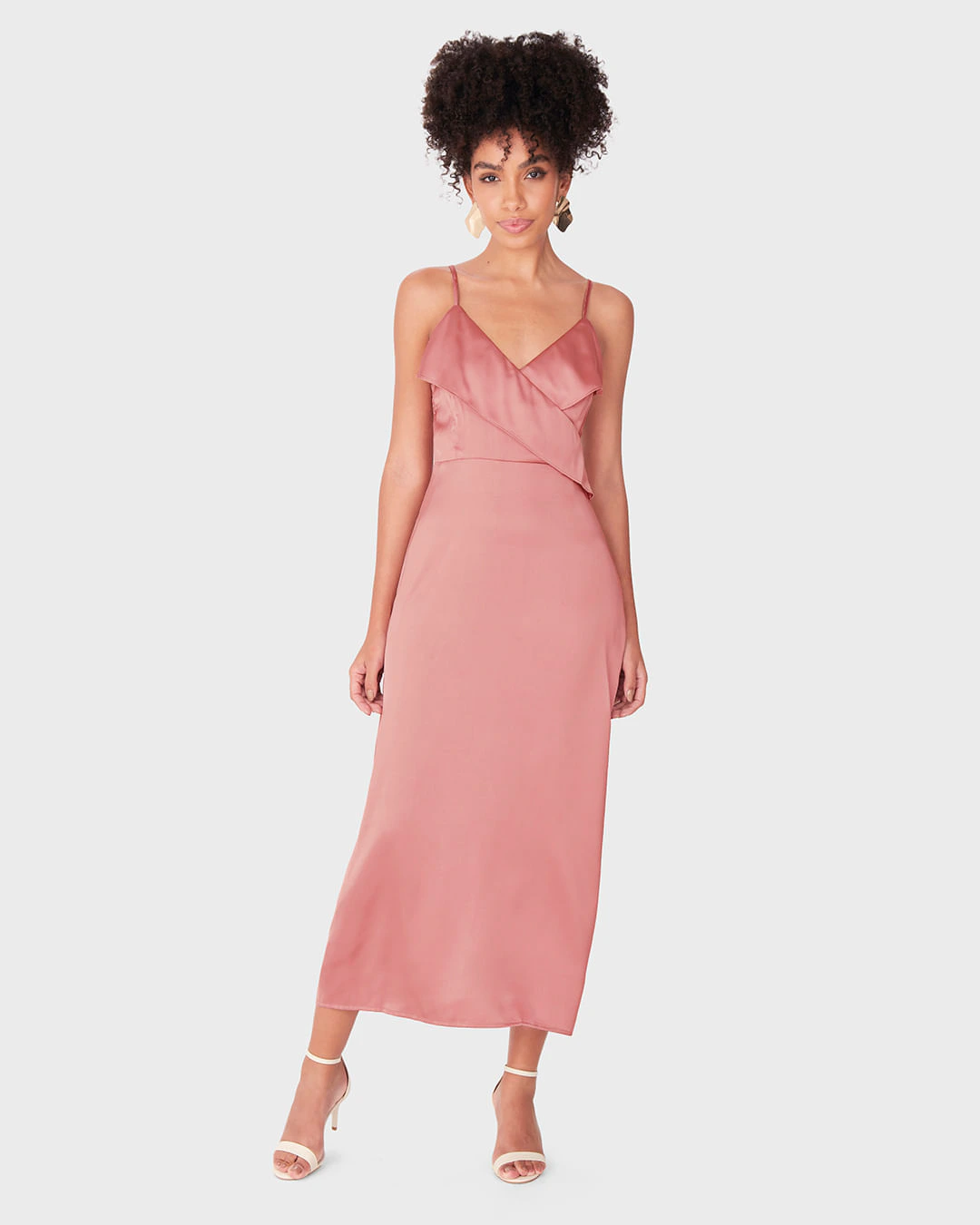 Vestido Midi Feminino Evasê Decote V Faixas Sobrepostas Em Cetim - ENFIM