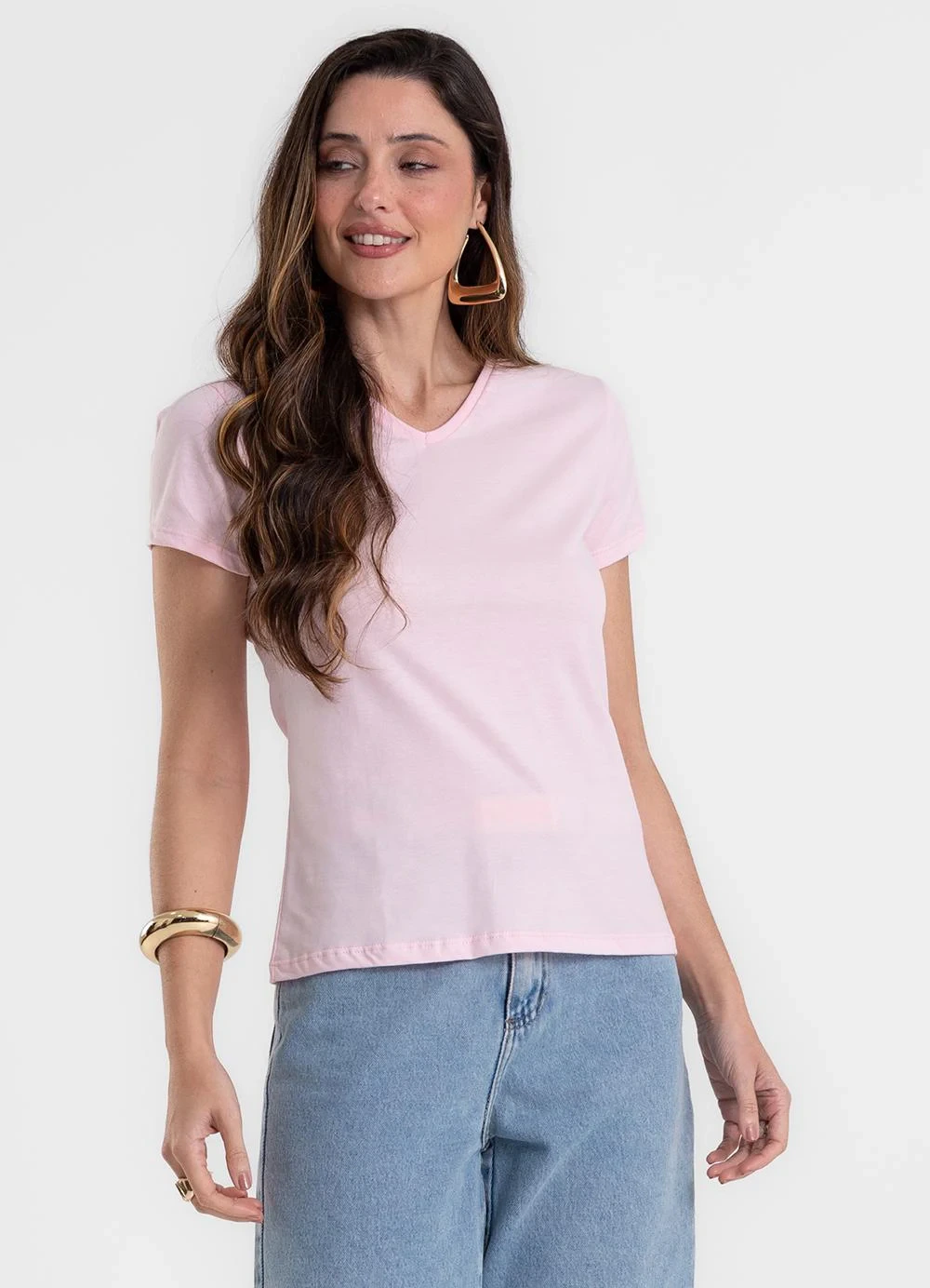 Rovitex - Blusa Feminina Baby Look em Meia Malha Rosa