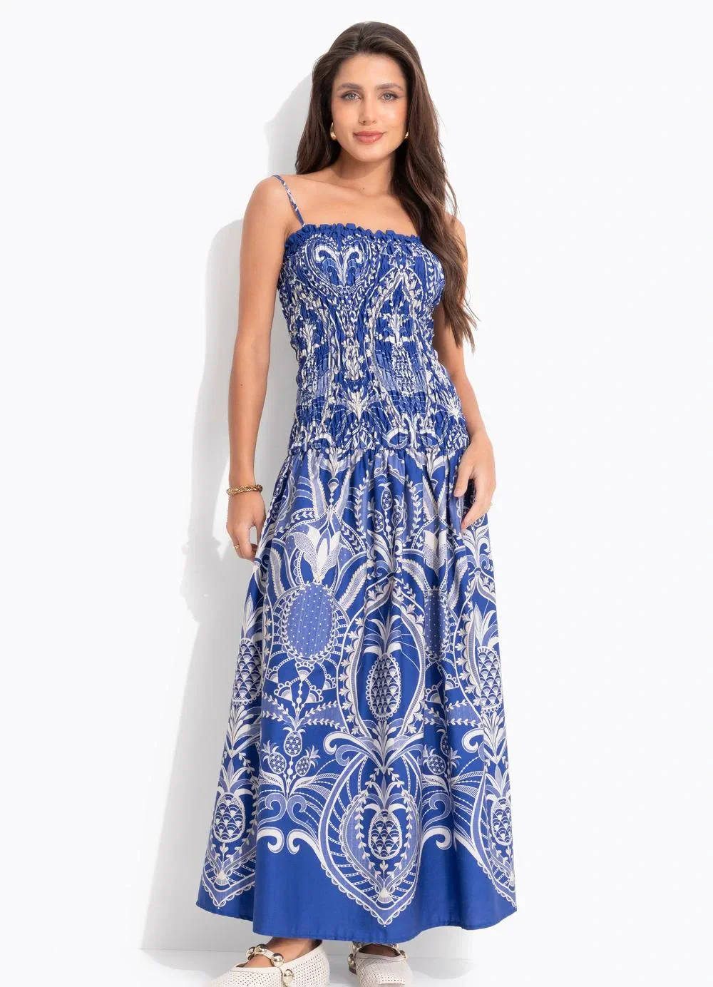 Farm - Vestido Cropped Primor de Abacaxi Azul