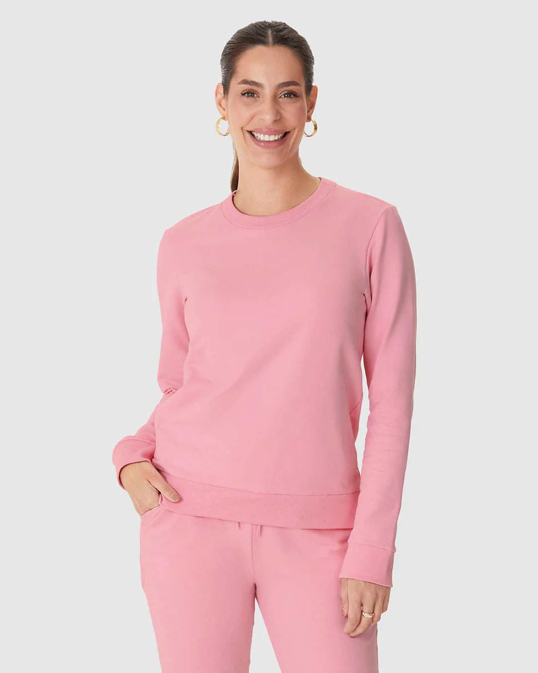 Blusão Básico Feminino Manga Longa Em Moletom Stretch