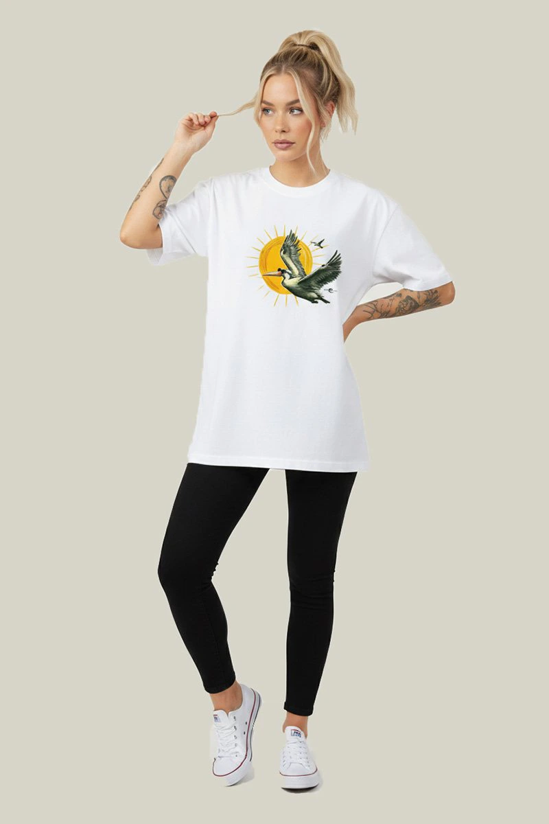 Camiseta Oversized Feminina Branca Algodão Prime WSS Sunny Pelican Branco