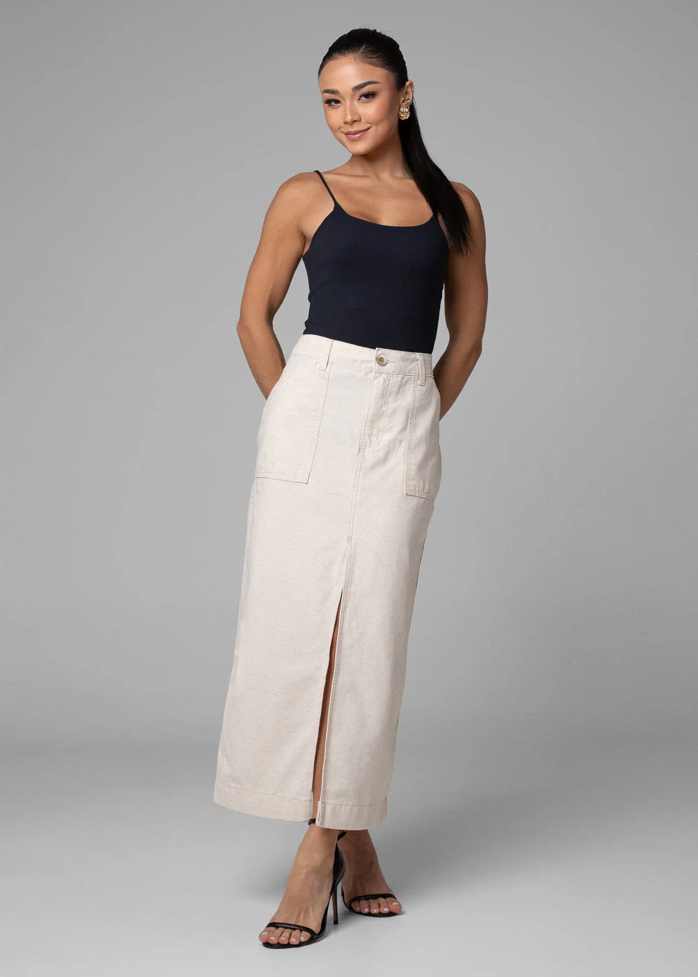 Saia Linho Sawary Midi - 282248 OFF WHITE
