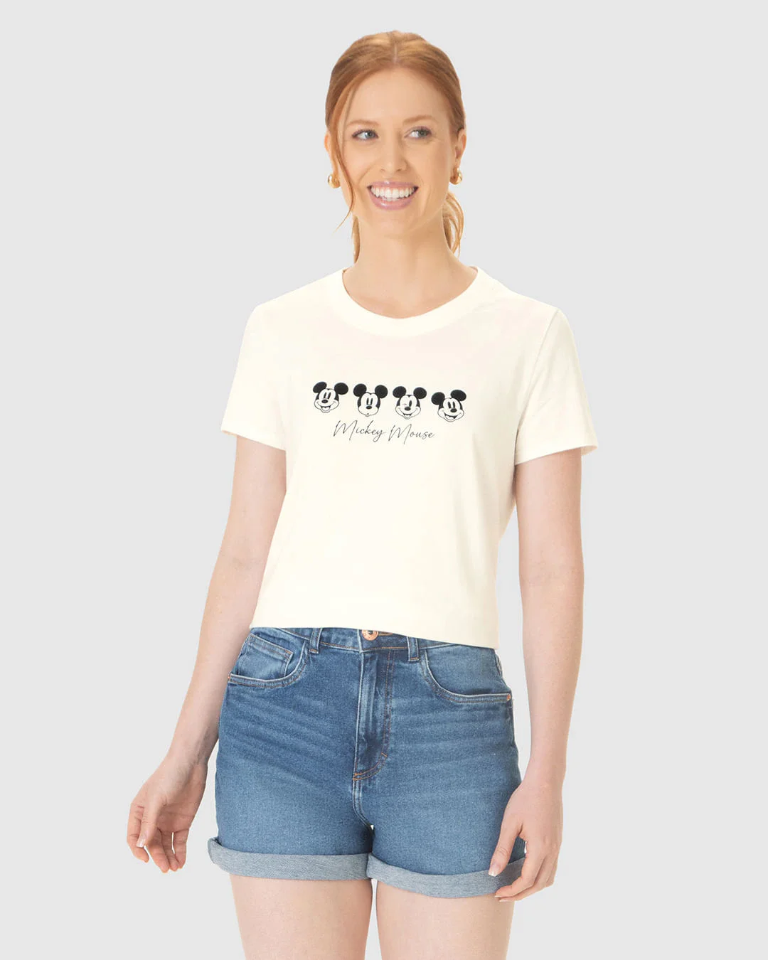 Camiseta Feminina Estampa Frontal Mickey Mouse Em Algodão