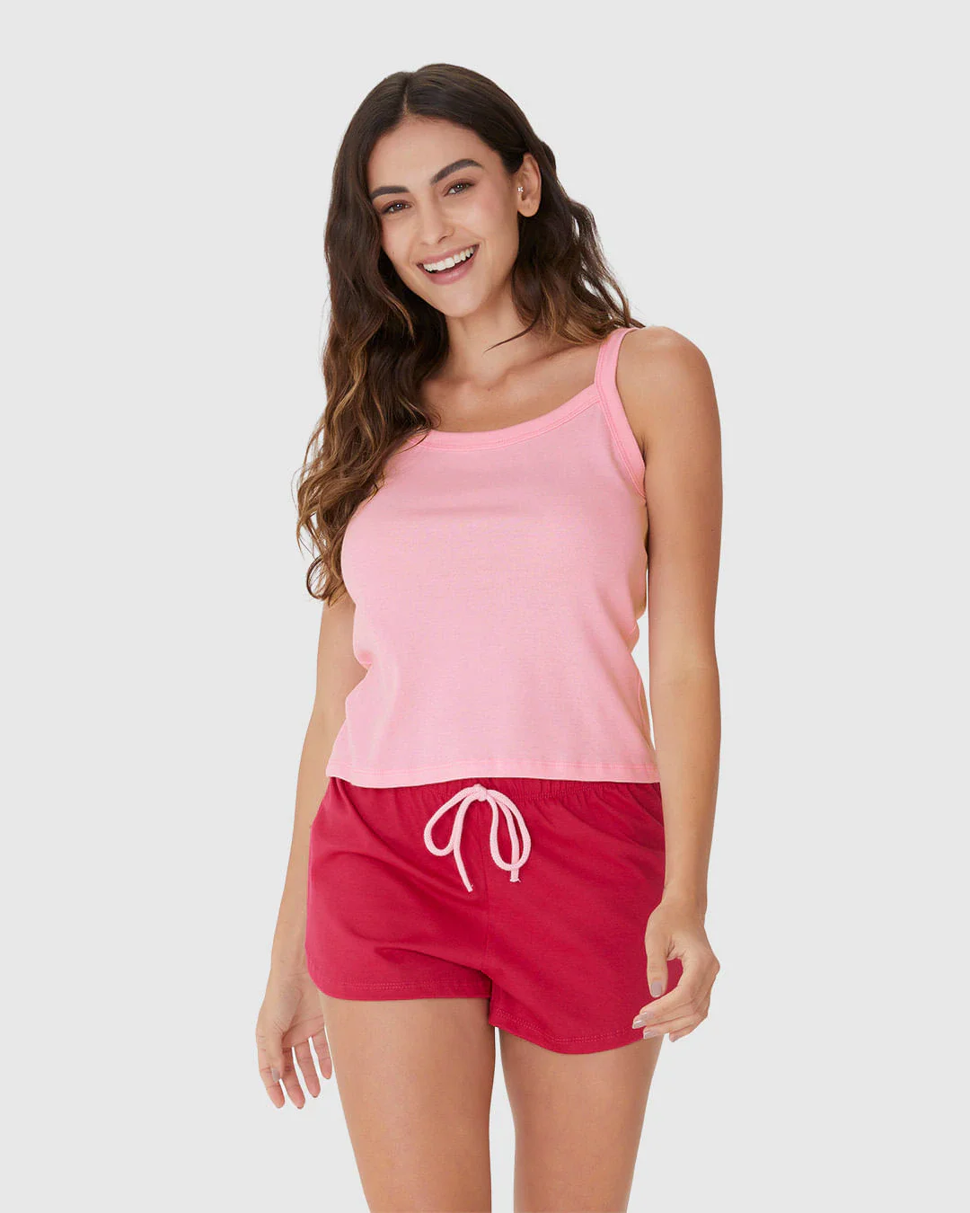 Pijama Feminino Regata Alça Fina E Shorts Em Algodão
