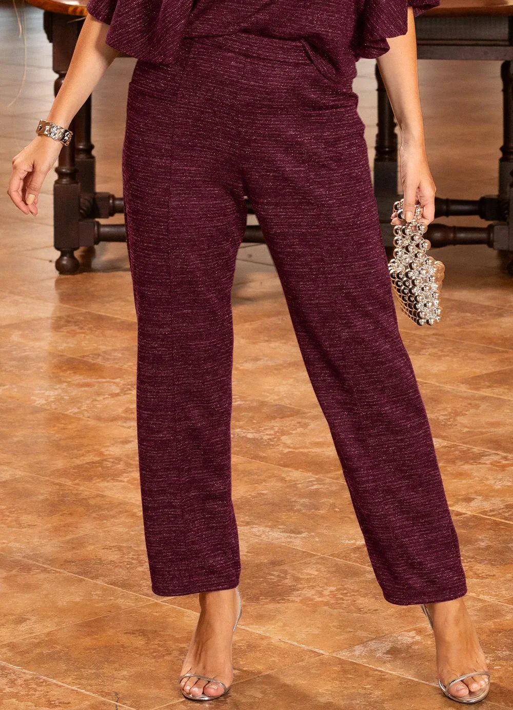 Quintess - Calça Vermelha em Malha com Lurex