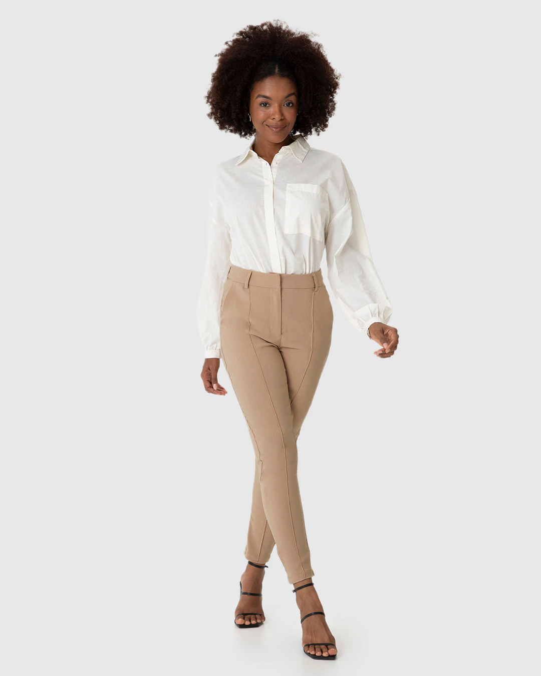 Calça Slim Feminina Alfaiataria Em Viscose Com Elastano