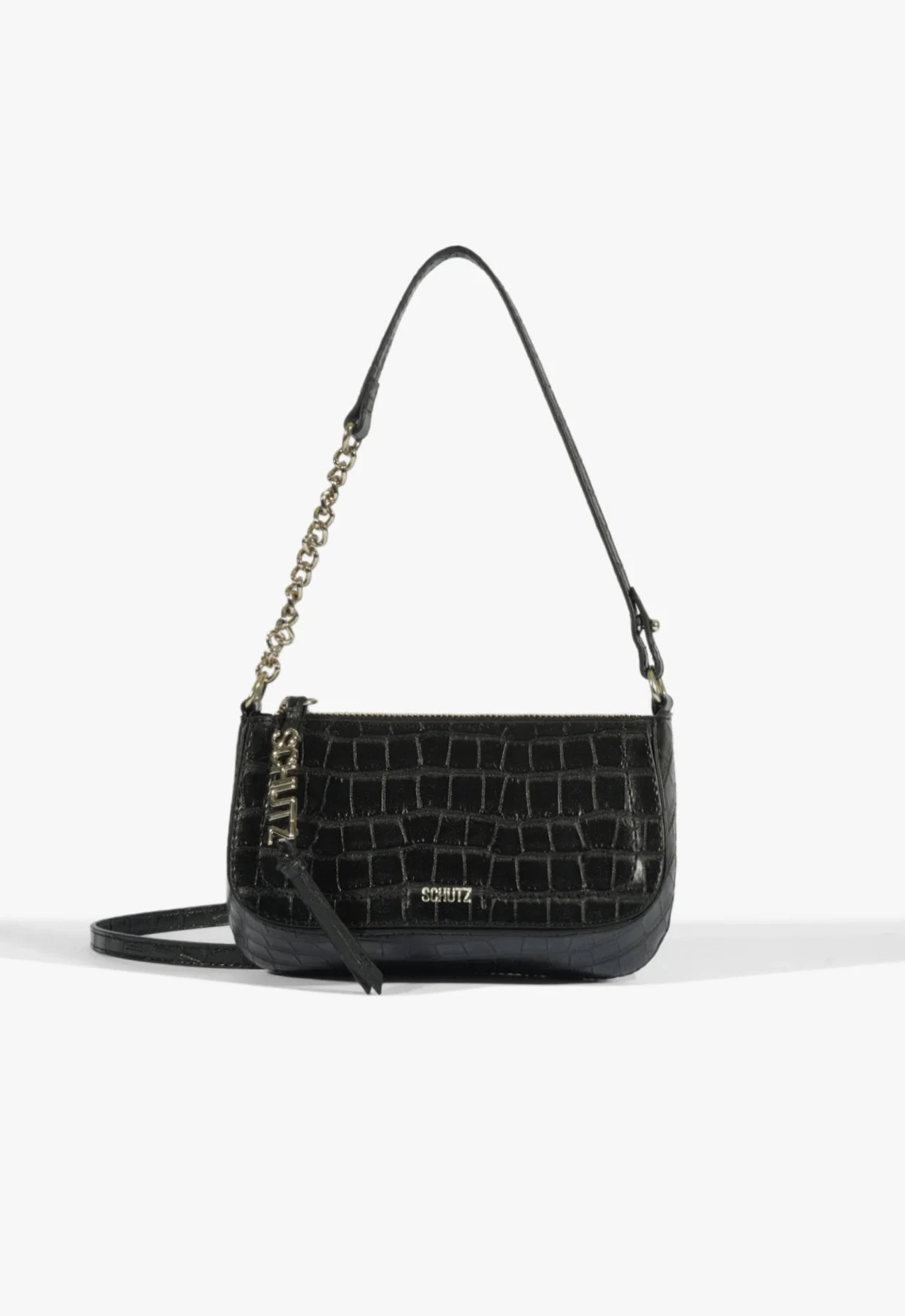 Bolsa Tiracolo Tina Pequena Croco Preta